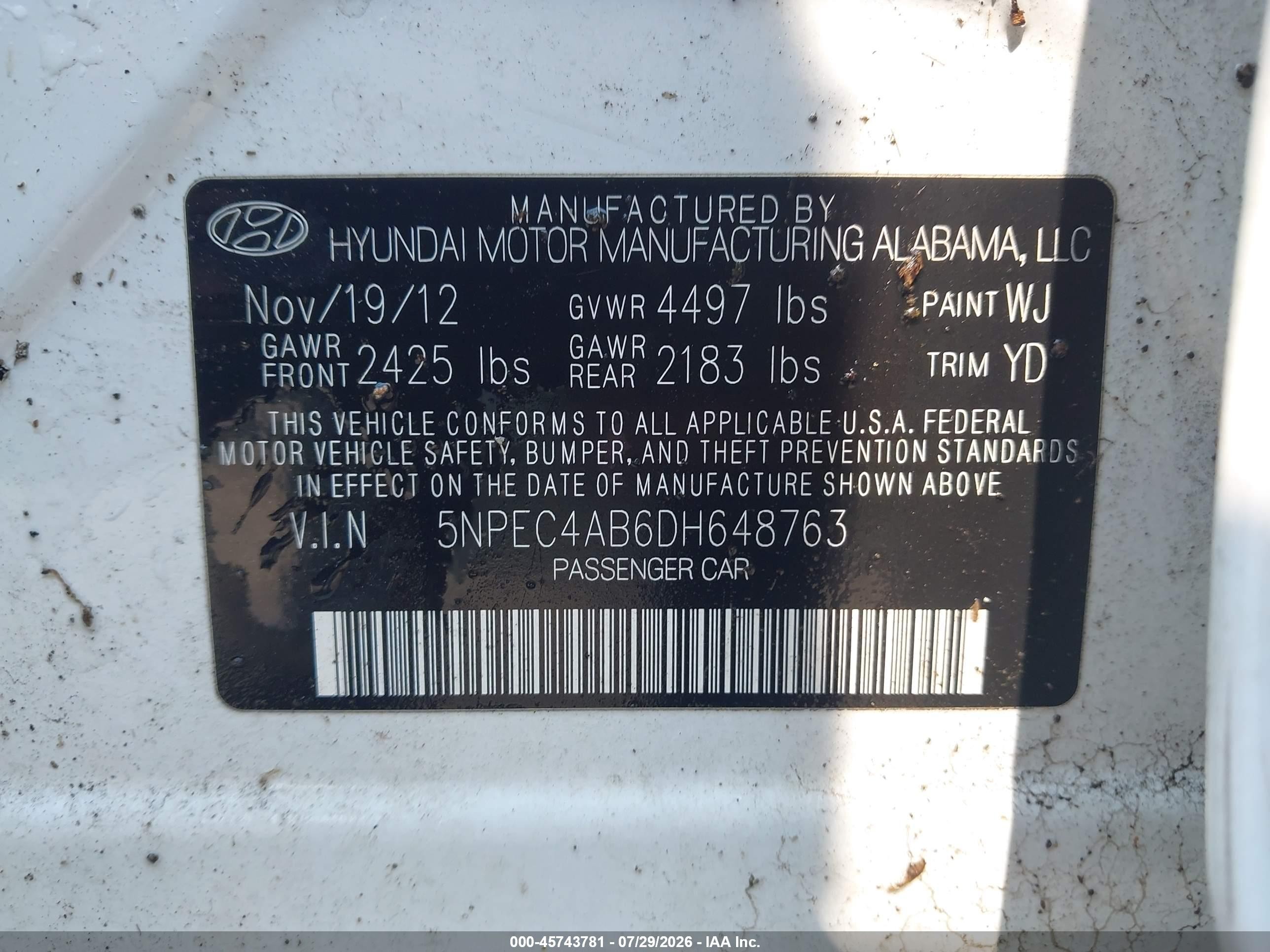 2013 Hyundai Sonata Limited 2.0t White vin: 5NPEC4AB6DH648763