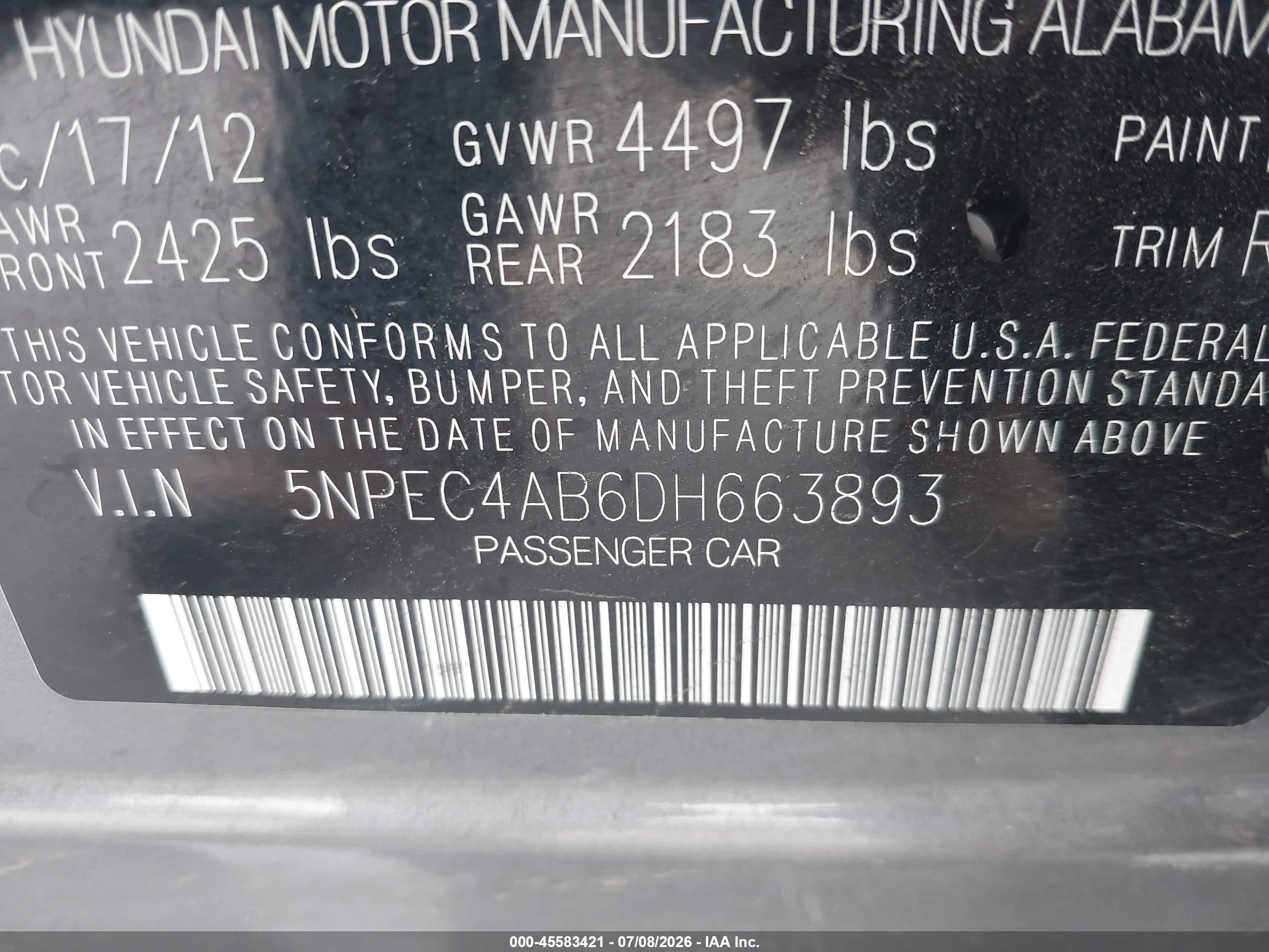 2013 Hyundai Sonata Se 2.0t Gray vin: 5NPEC4AB6DH663893