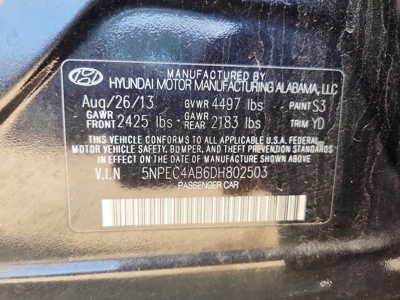 2013 Hyundai Sonata Limited 2.0t Black vin: 5NPEC4AB6DH802503