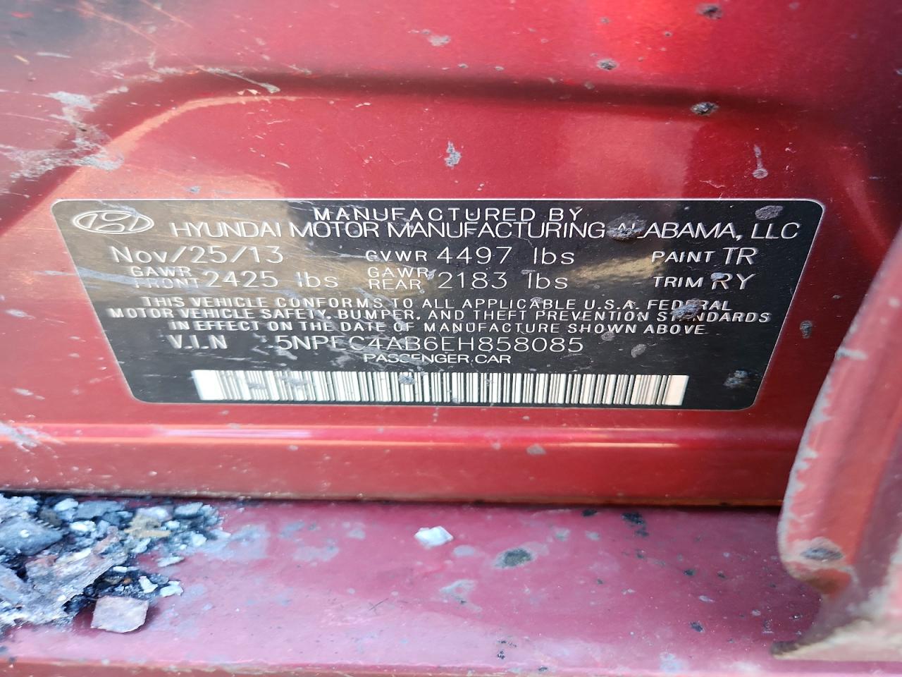2014 Hyundai Sonata Se 2.0t Red vin: 5NPEC4AB6EH858085