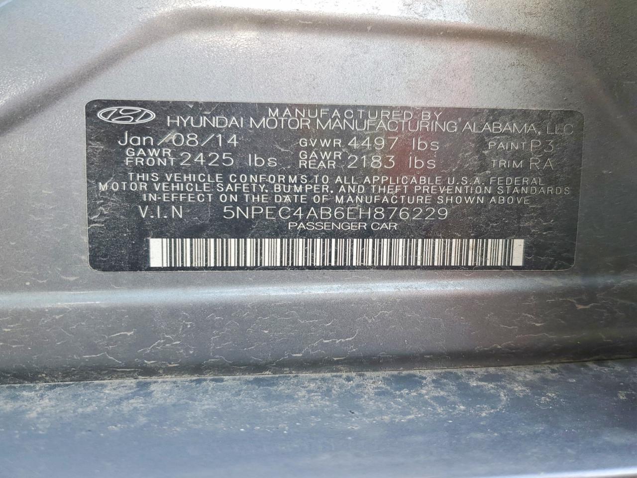 2014 Hyundai Sonata Se 2.0t Gray vin: 5NPEC4AB6EH876229