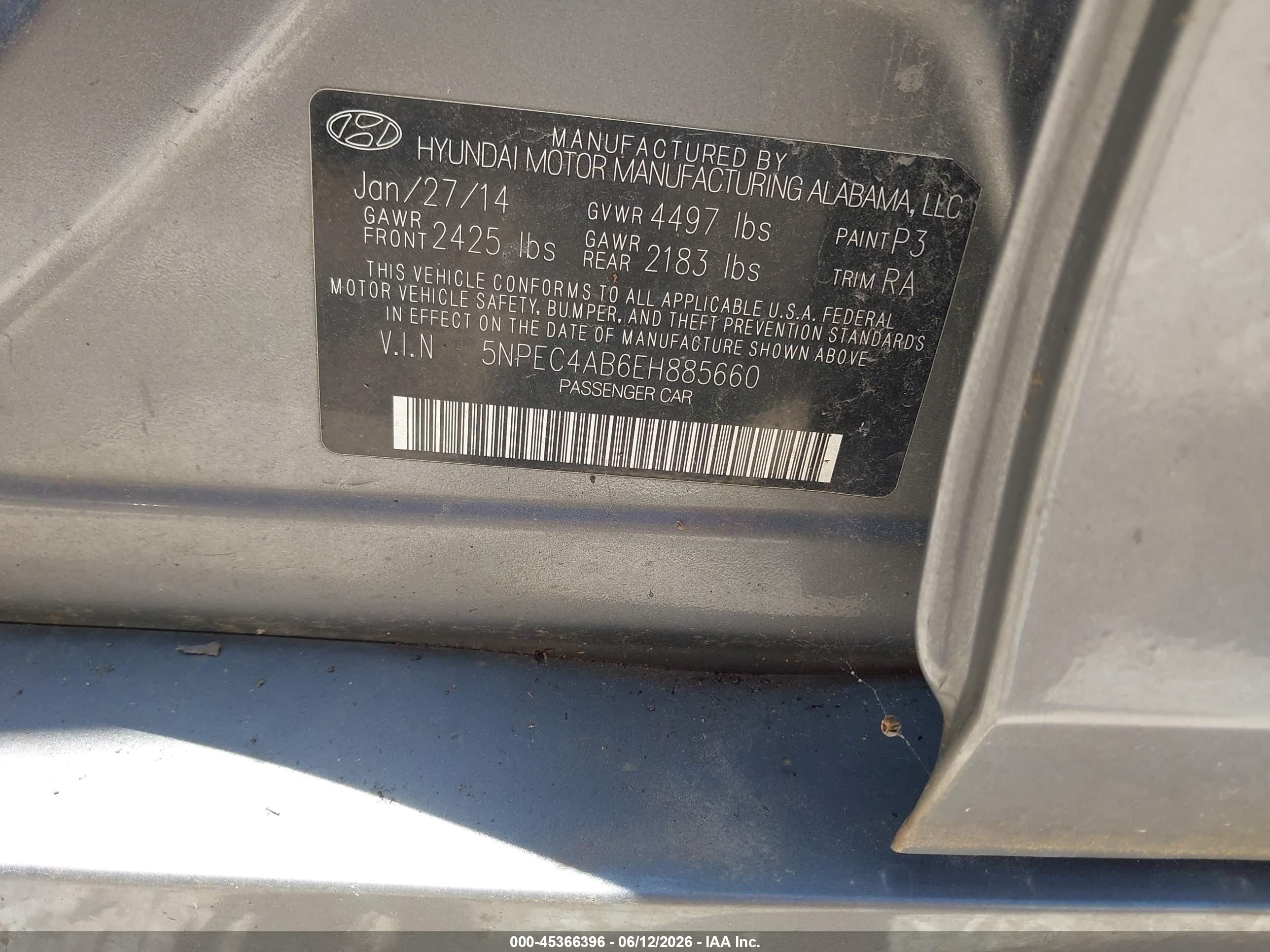 2014 Hyundai Sonata Limited 2.0t Gray vin: 5NPEC4AB6EH885660