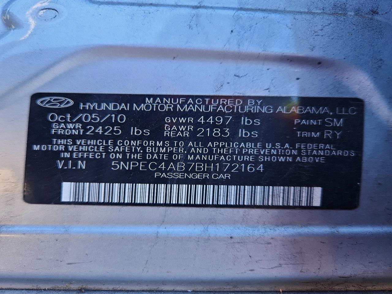 2011 Hyundai Sonata Limited 2.0t Silver vin: 5NPEC4AB7BH172164