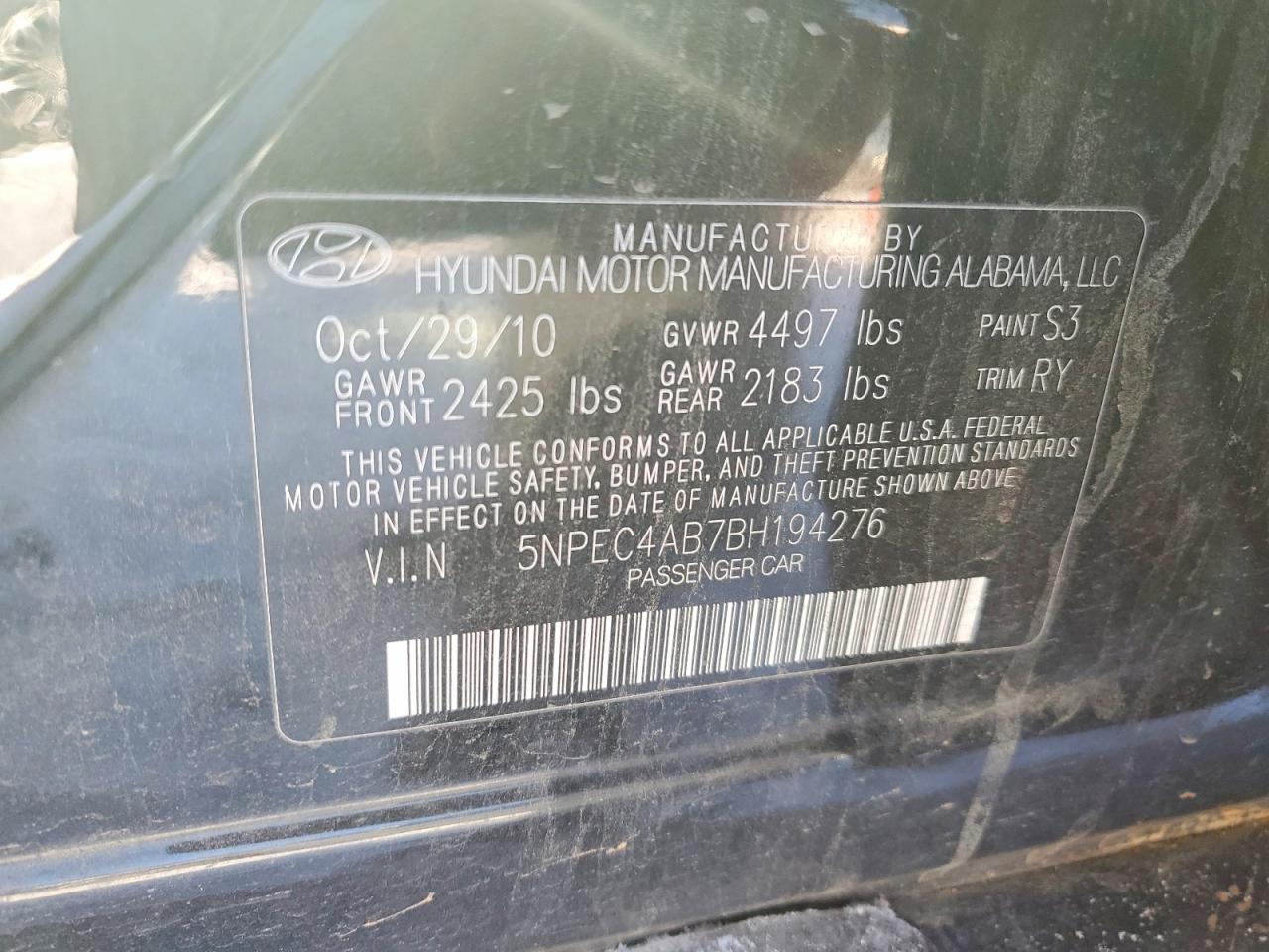 2011 Hyundai Sonata Se Black vin: 5NPEC4AB7BH194276