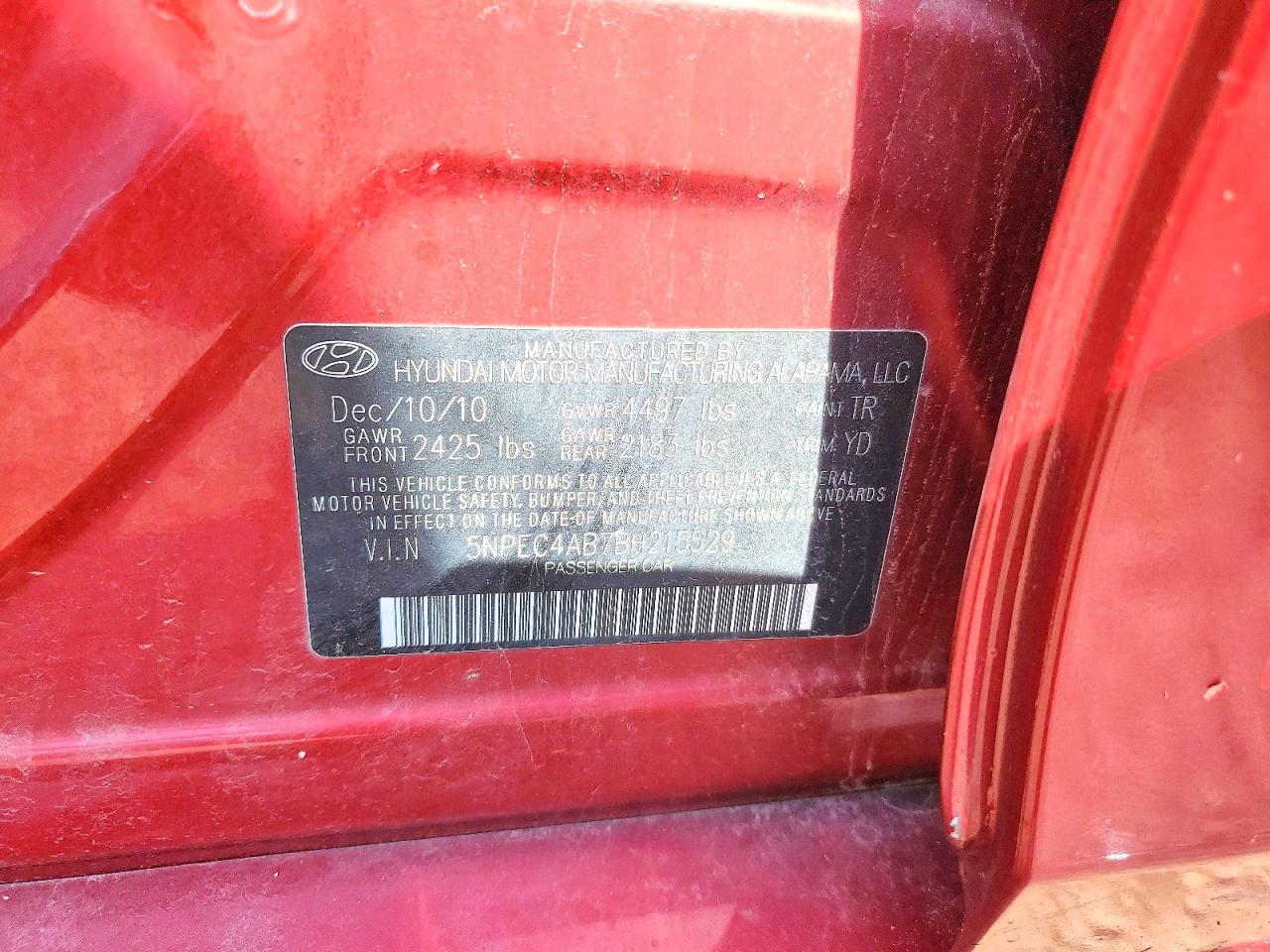 2011 Hyundai Sonata Limited 2.0t Red vin: 5NPEC4AB7BH215529