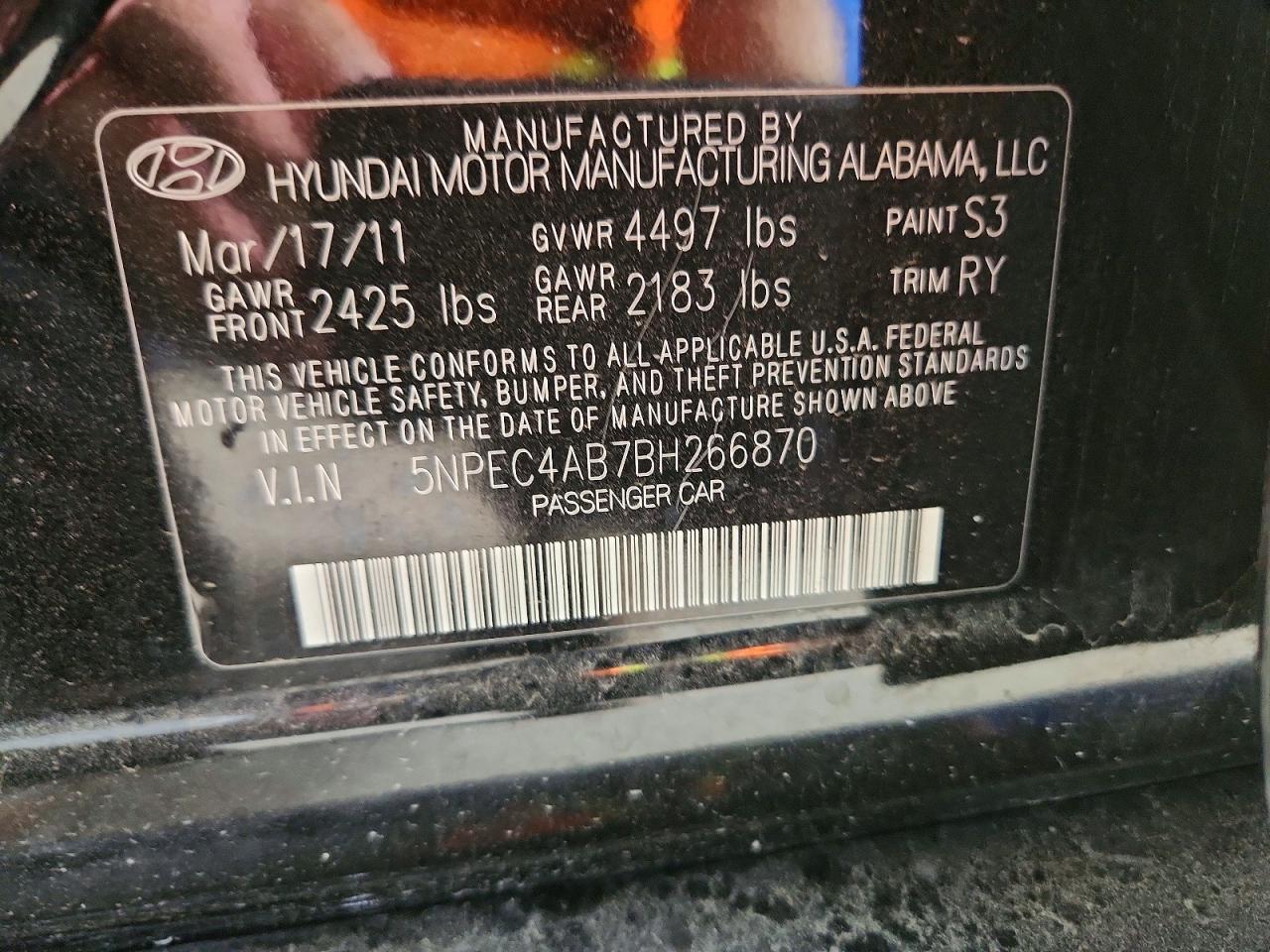 2011 Hyundai Sonata Limited 2.0t Black vin: 5NPEC4AB7BH266870