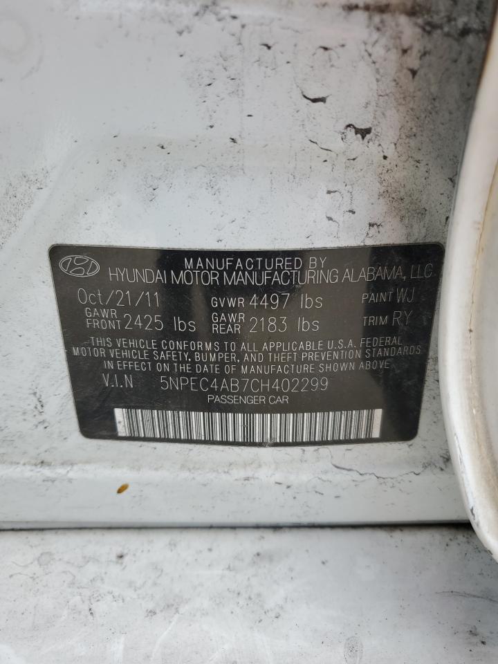 2012 Hyundai Sonata Se White vin: 5NPEC4AB7CH402299
