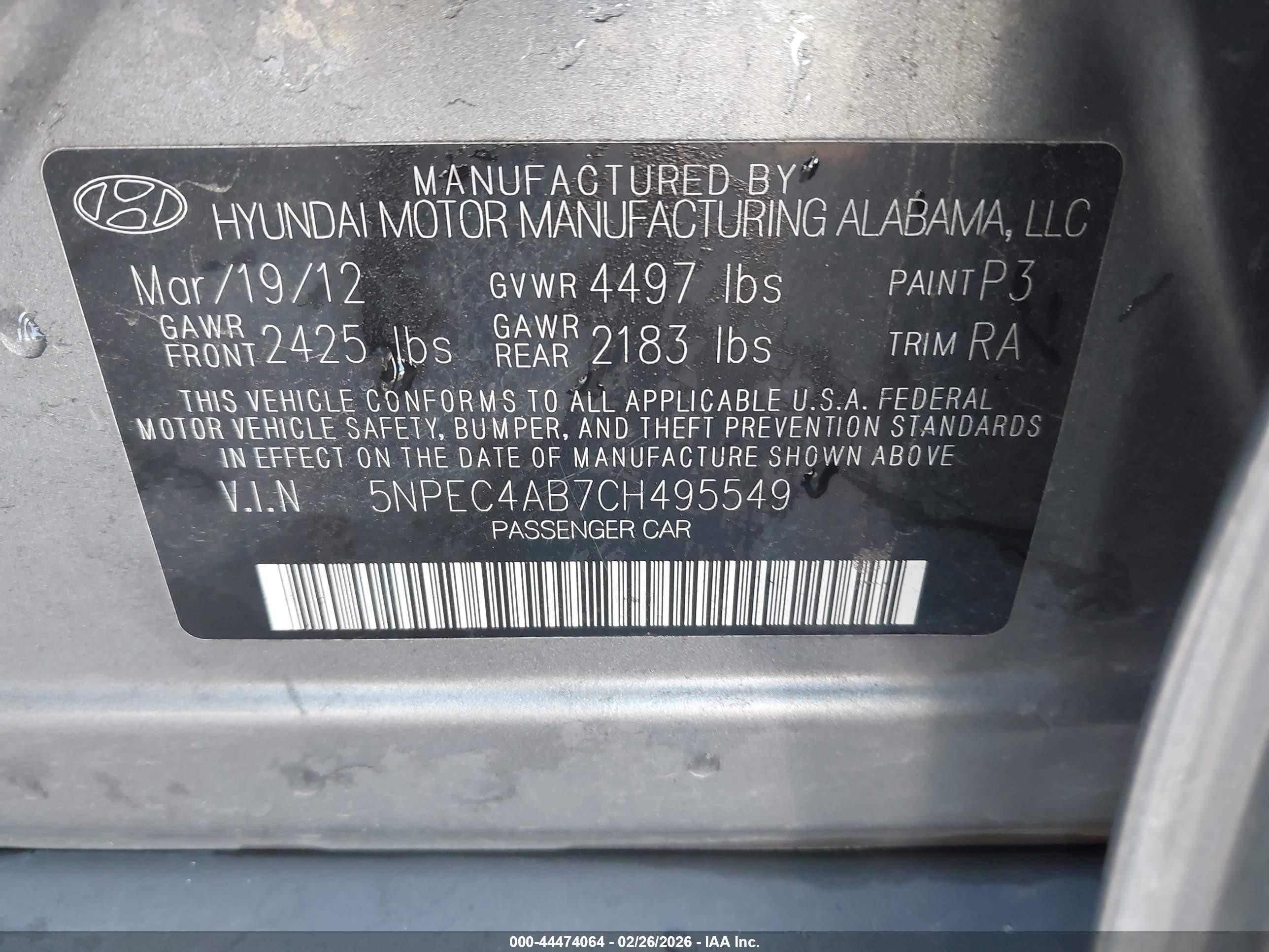 2012 Hyundai Sonata Se 2.0t Gray vin: 5NPEC4AB7CH495549
