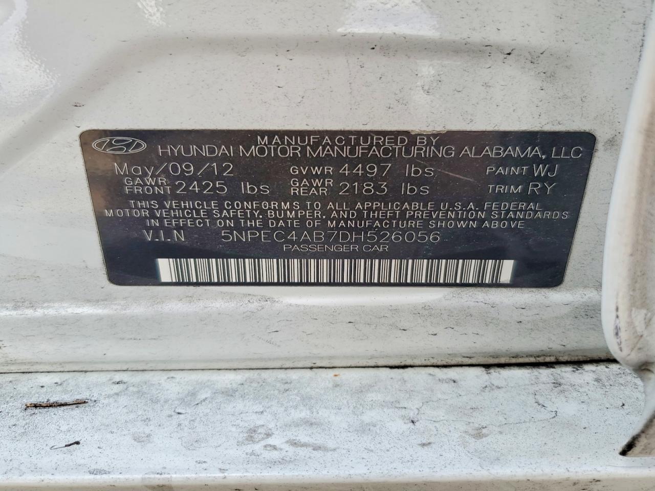 2013 Hyundai Sonata Se 2.0t White vin: 5NPEC4AB7DH526056