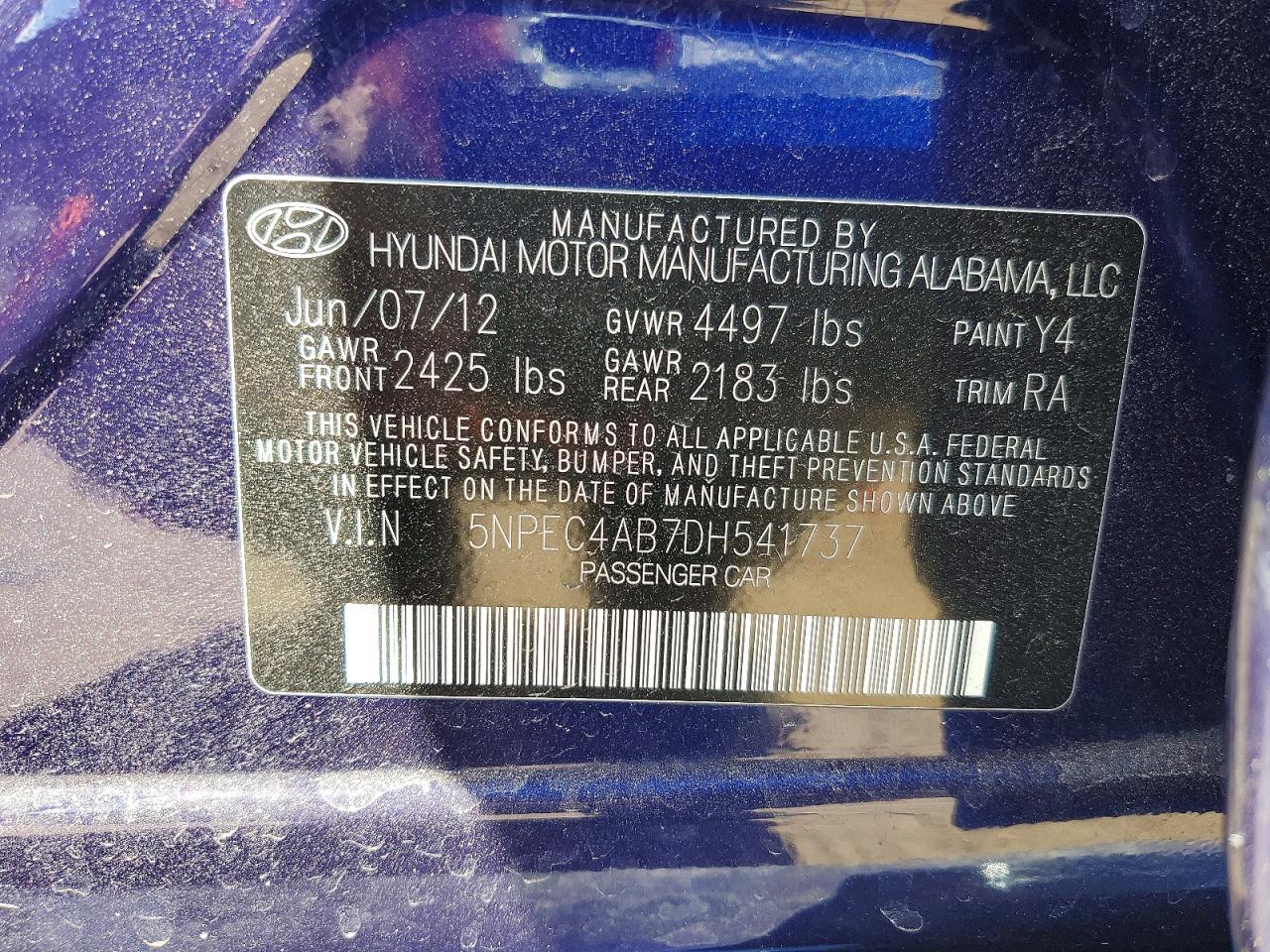 2013 Hyundai Sonata Se 2.0t Синий vin: 5NPEC4AB7DH541737