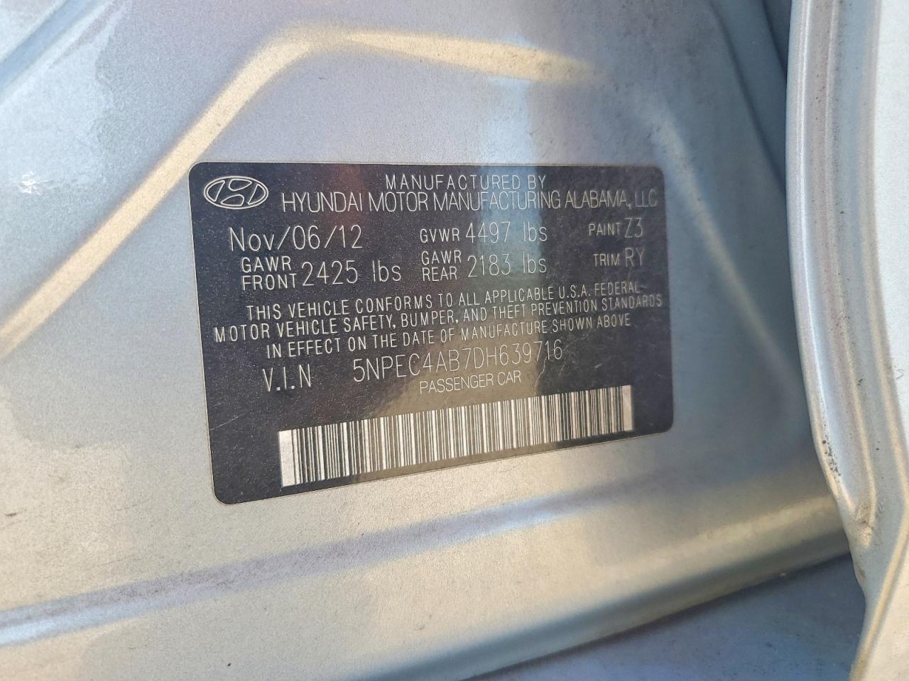 2013 Hyundai Sonata Se 2.0t Blue vin: 5NPEC4AB7DH639716