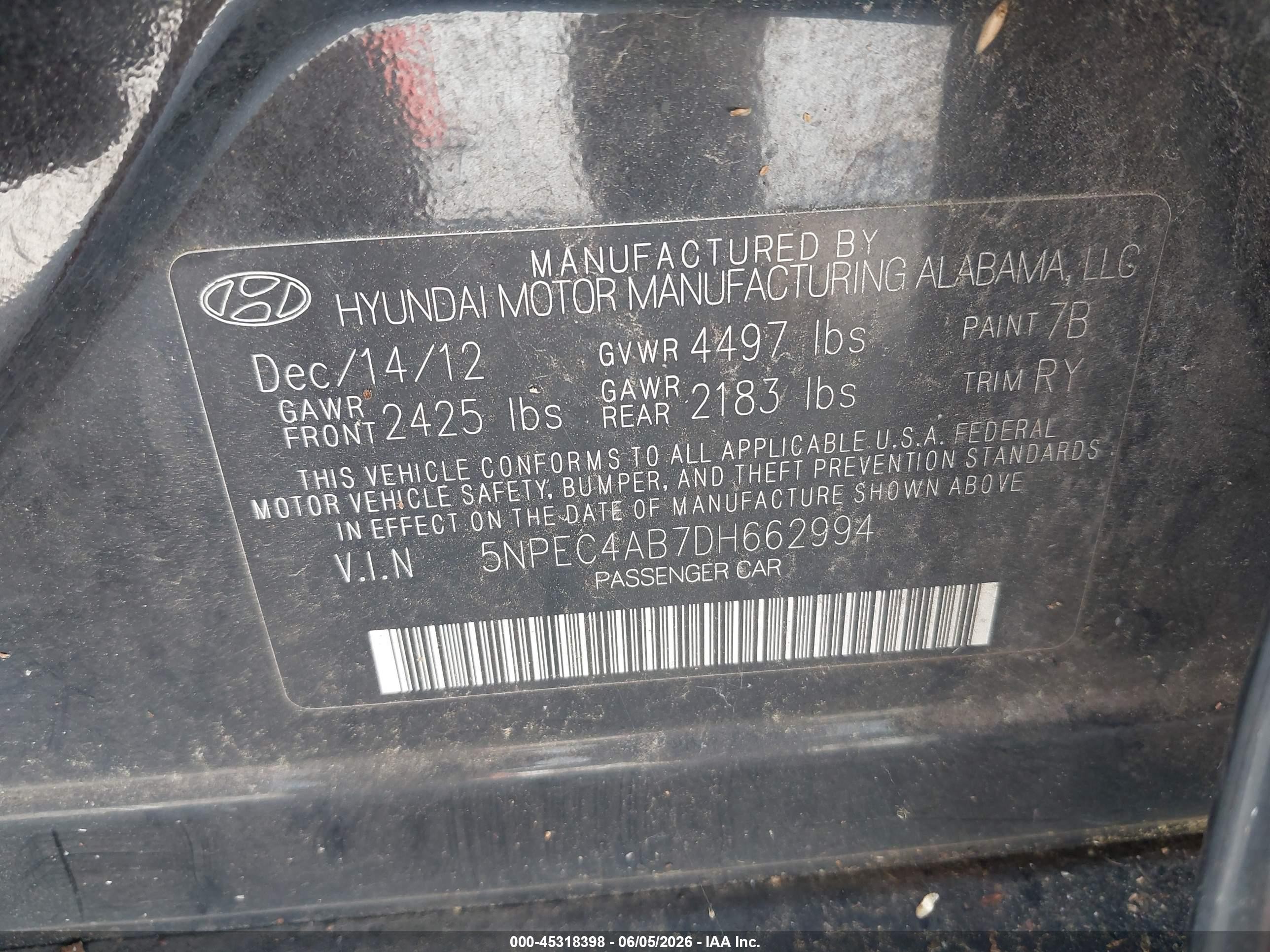 2013 Hyundai Sonata Se 2.0t Черный vin: 5NPEC4AB7DH662994