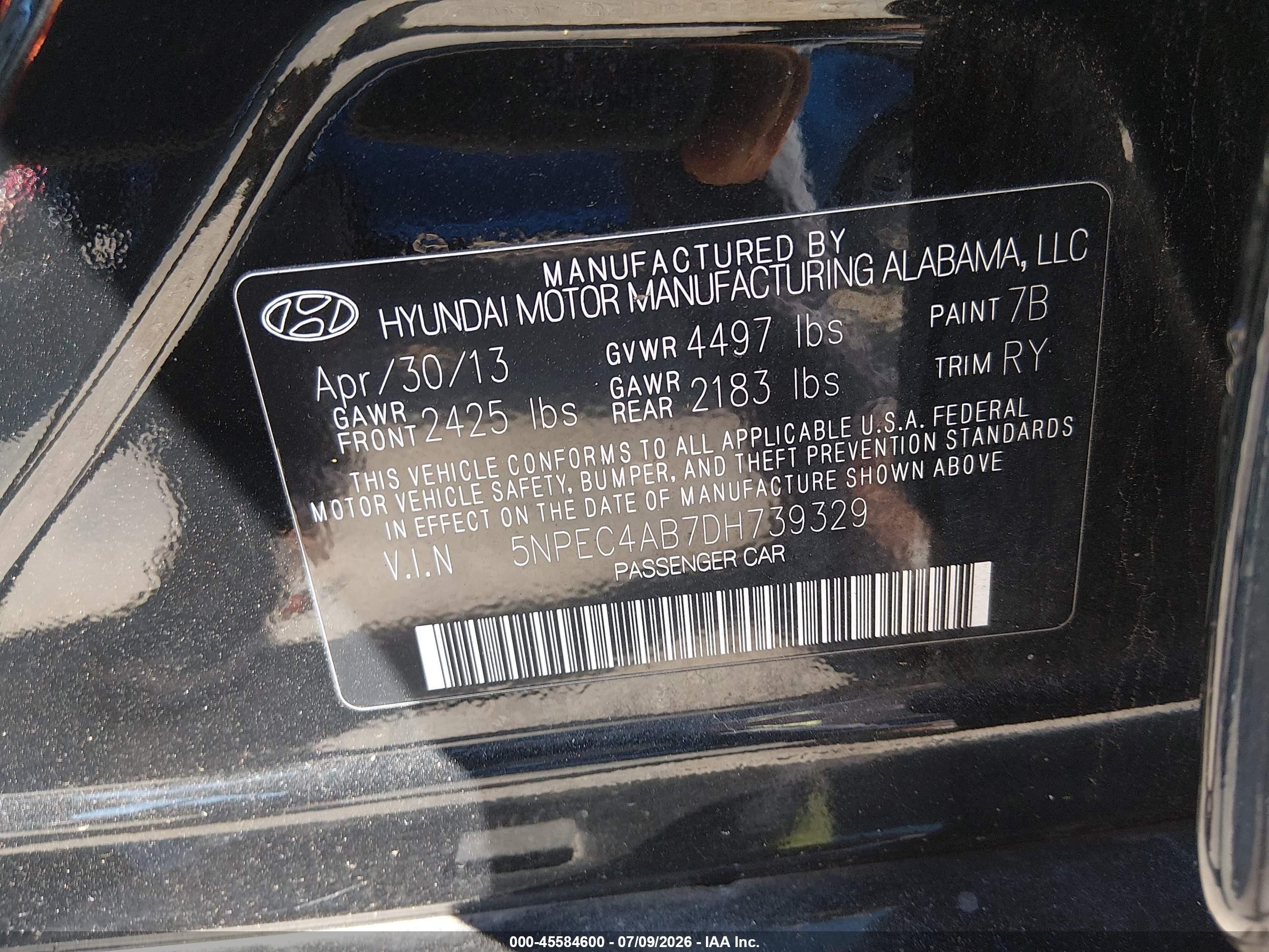 2013 Hyundai Sonata Se 2.0t Черный vin: 5NPEC4AB7DH739329
