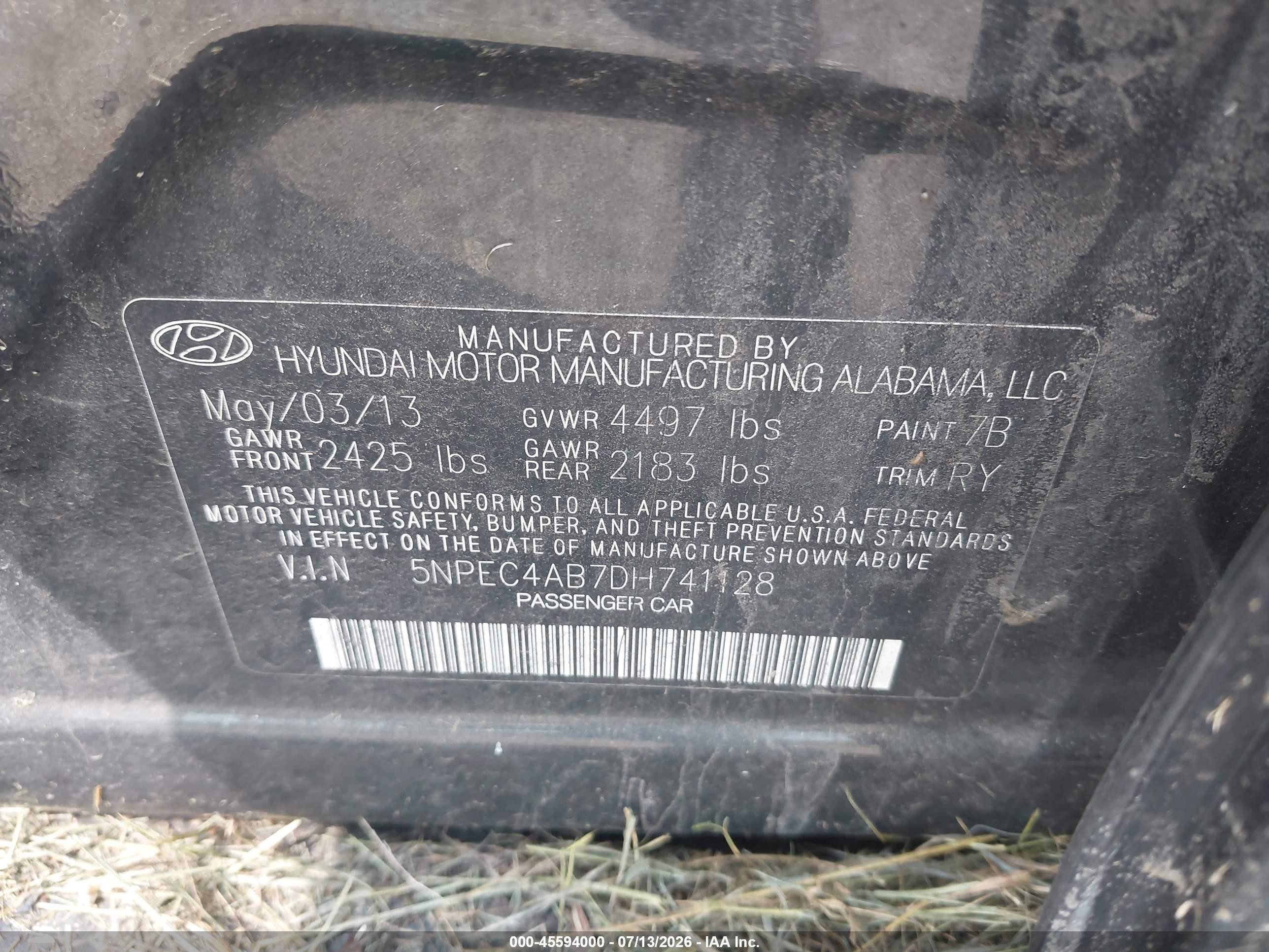 2013 Hyundai Sonata Limited 2.0t Black vin: 5NPEC4AB7DH741128