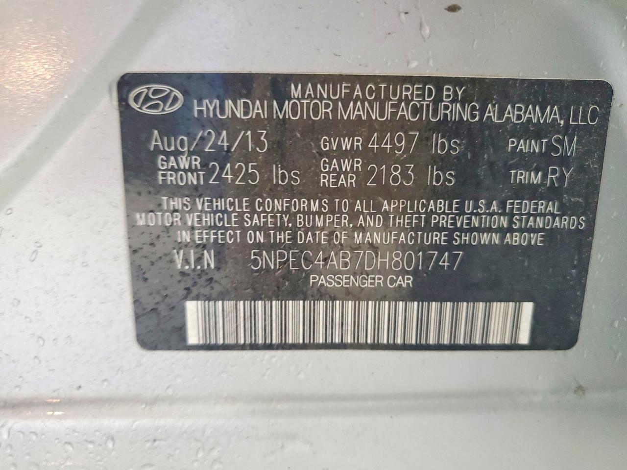 2013 Hyundai Sonata Limited 2.0t Silver vin: 5NPEC4AB7DH801747