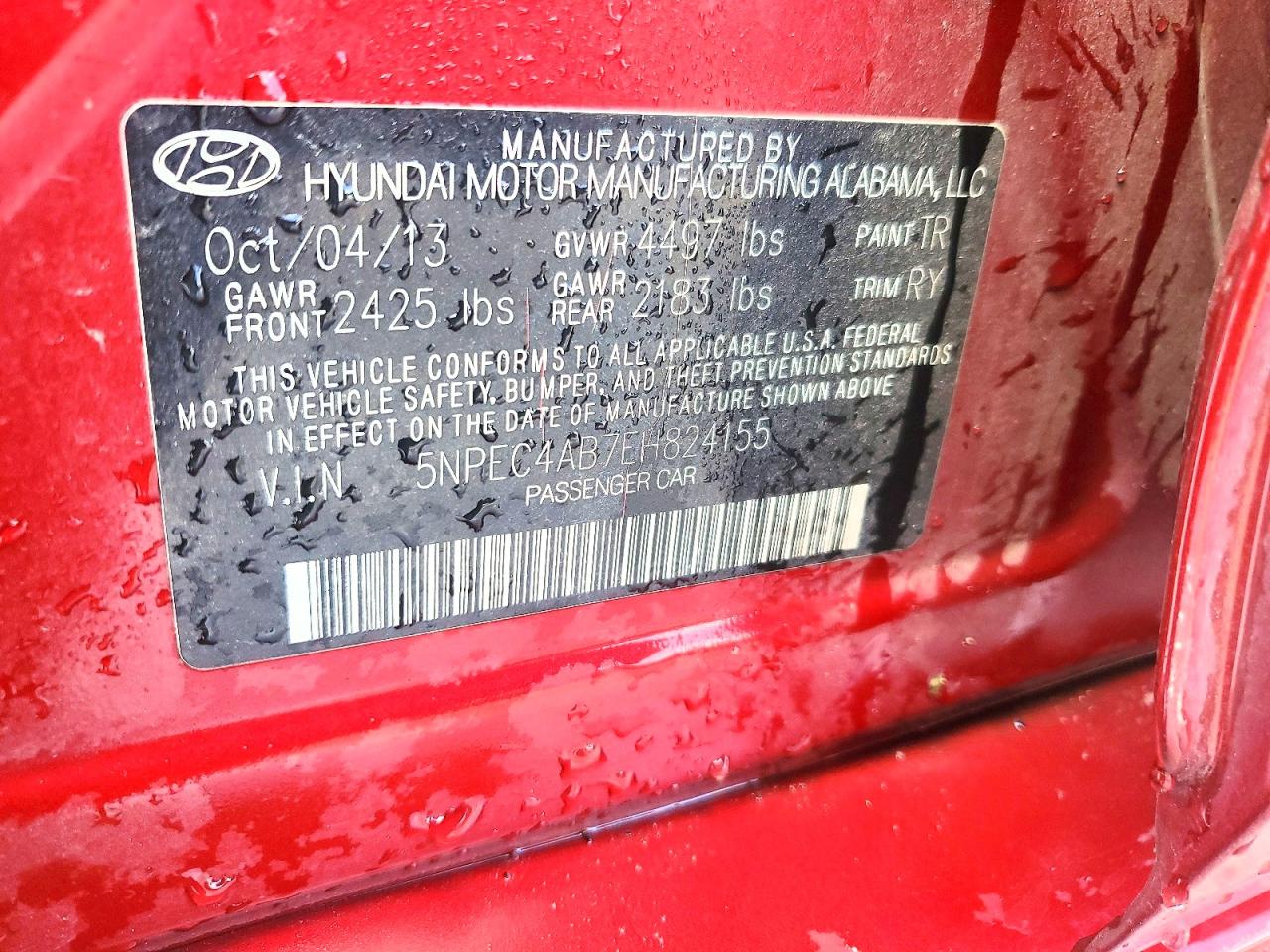 2014 Hyundai Sonata Se 2.0t Burgundy vin: 5NPEC4AB7EH824155