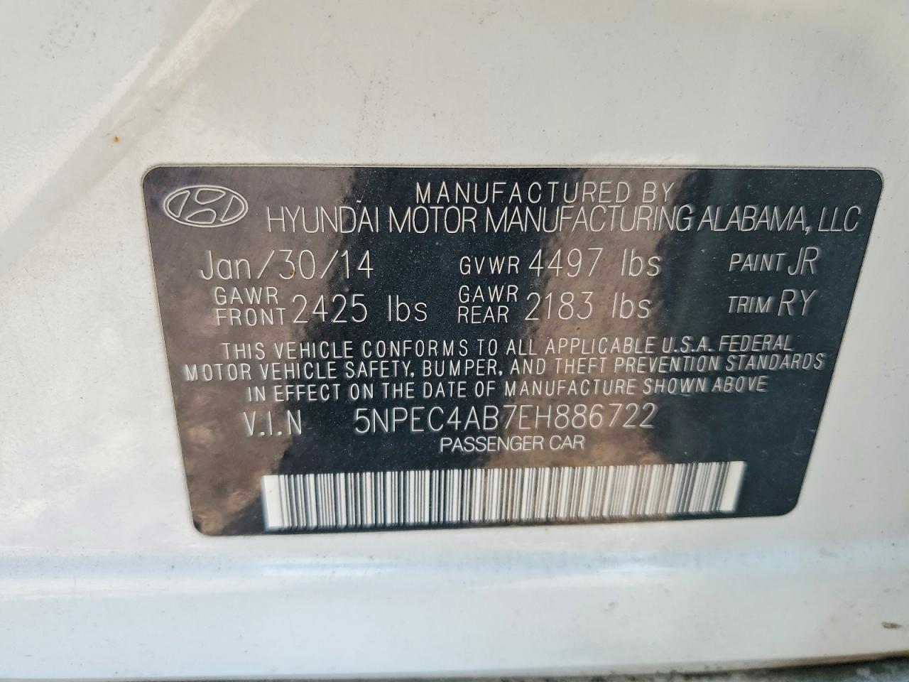 2014 Hyundai Sonata Limited 2.0t White vin: 5NPEC4AB7EH886722