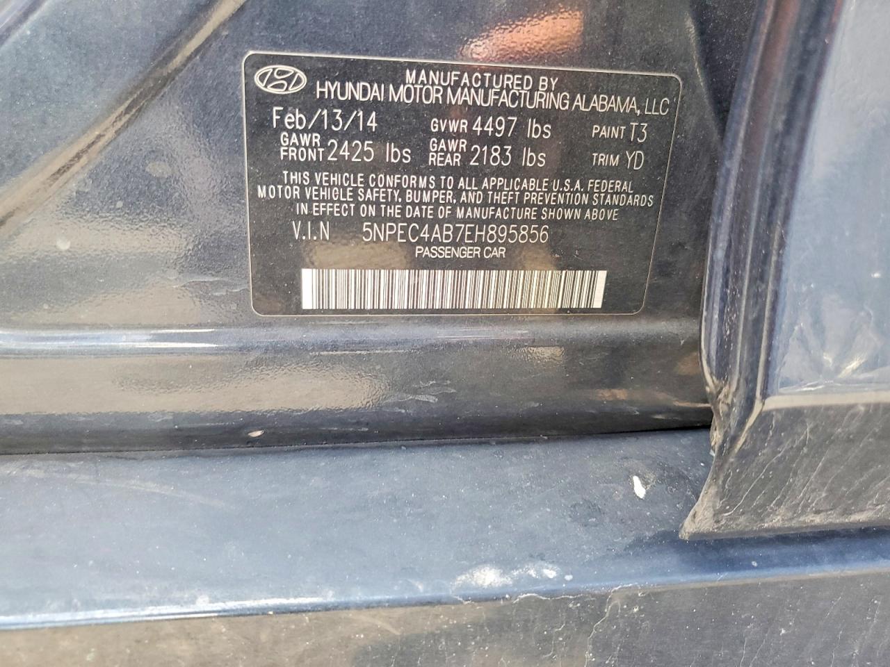 2014 Hyundai Sonata Limited 2.0t Blue vin: 5NPEC4AB7EH895856