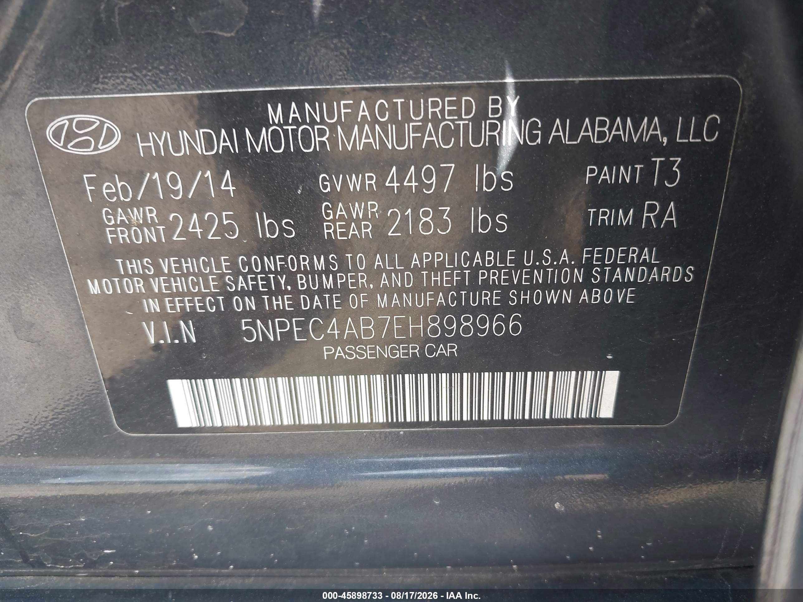 2014 Hyundai Sonata Limited 2.0t Синий vin: 5NPEC4AB7EH898966
