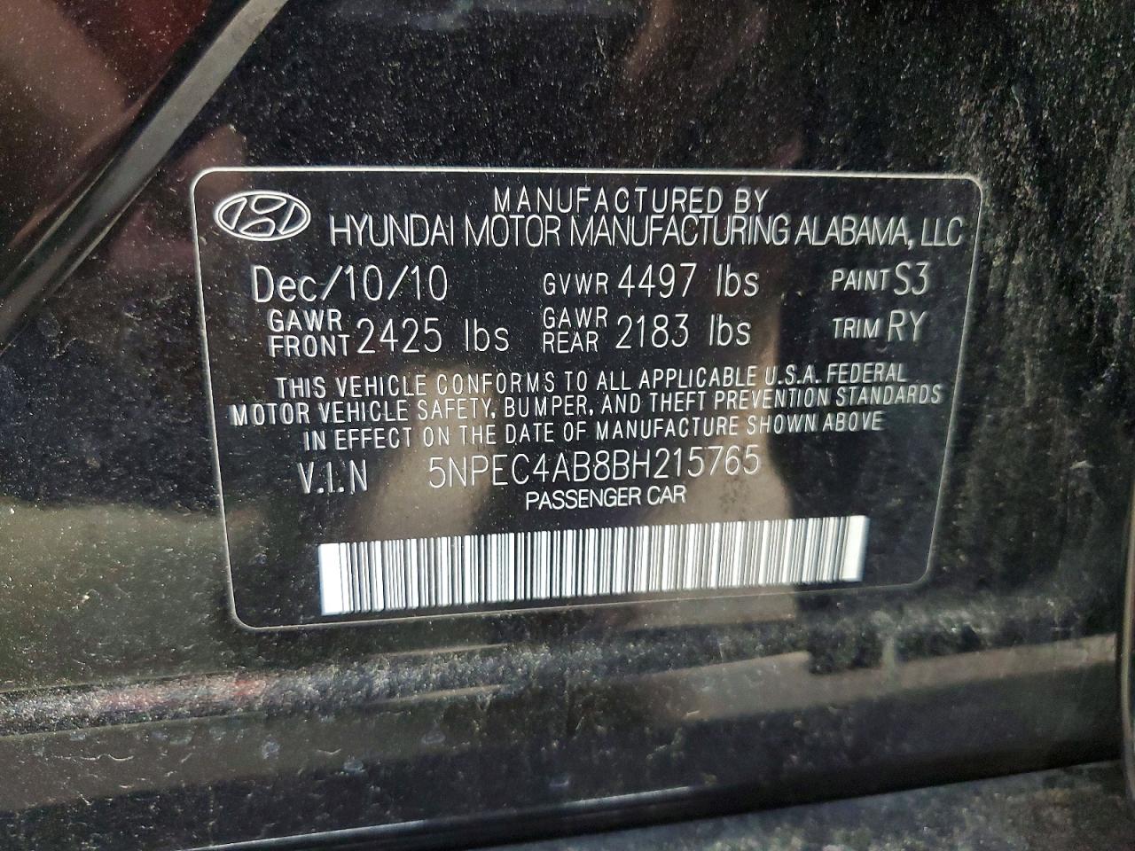 2011 Hyundai Sonata Limited 2.0t Black vin: 5NPEC4AB8BH215765