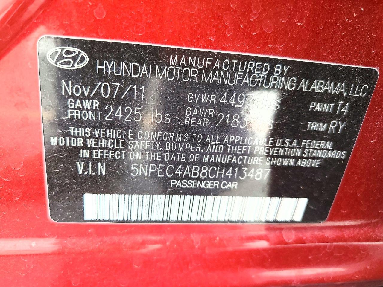 2012 Hyundai Sonata Se 2.0t Red vin: 5NPEC4AB8CH413487