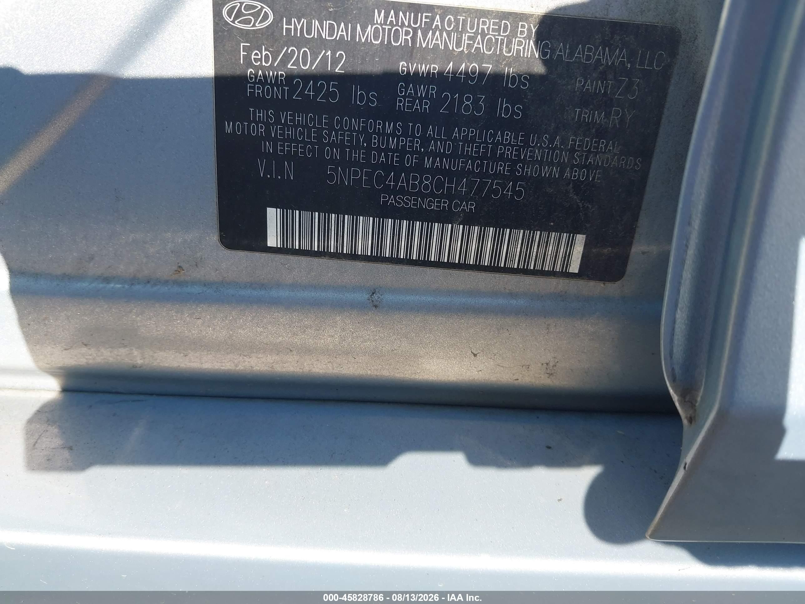 2012 Hyundai Sonata Se 2.0t Blue vin: 5NPEC4AB8CH477545