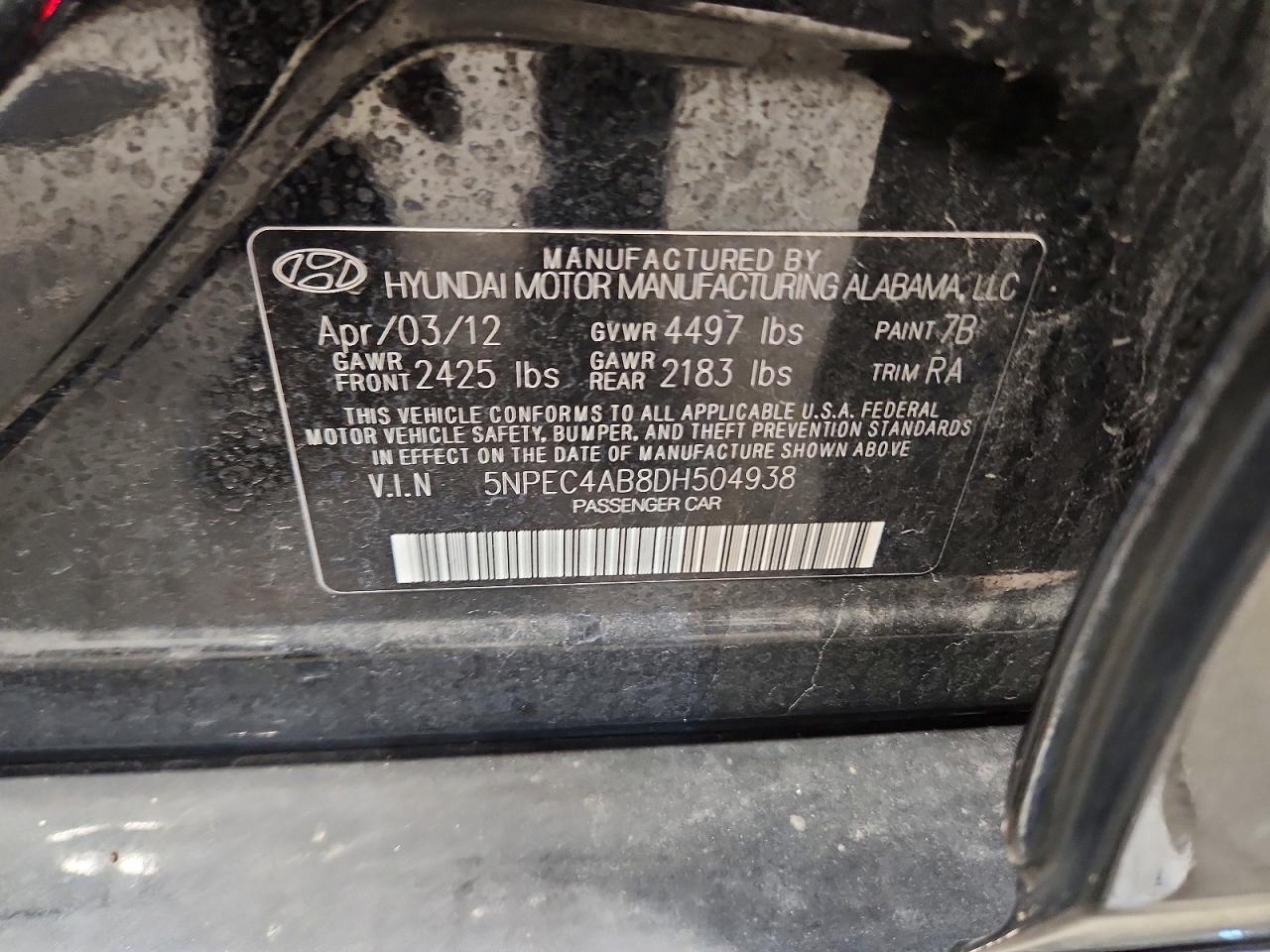 2013 Hyundai Sonata Limited 2.0t Black vin: 5NPEC4AB8DH504938