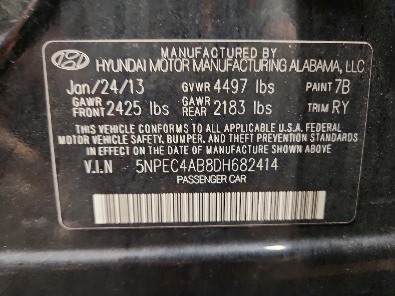 2013 Hyundai Sonata Limited 2.0t Black vin: 5NPEC4AB8DH682414