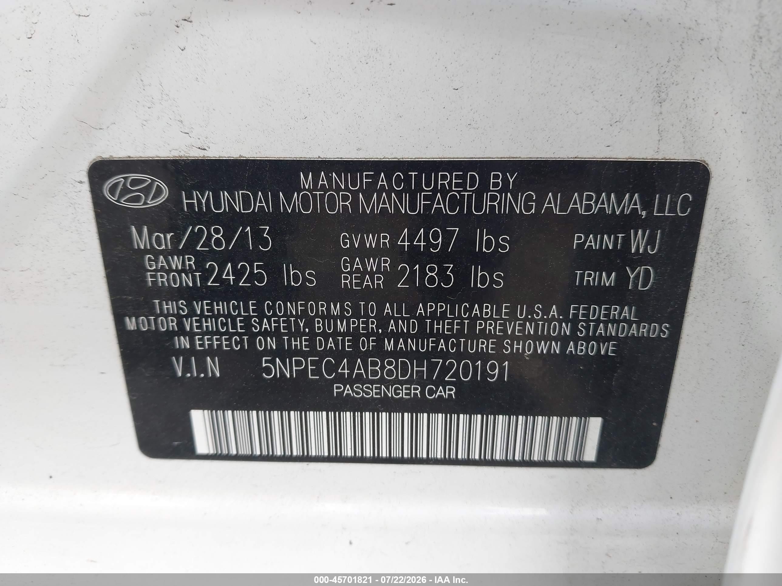 2013 Hyundai Sonata Limited 2.0t Белый vin: 5NPEC4AB8DH720191