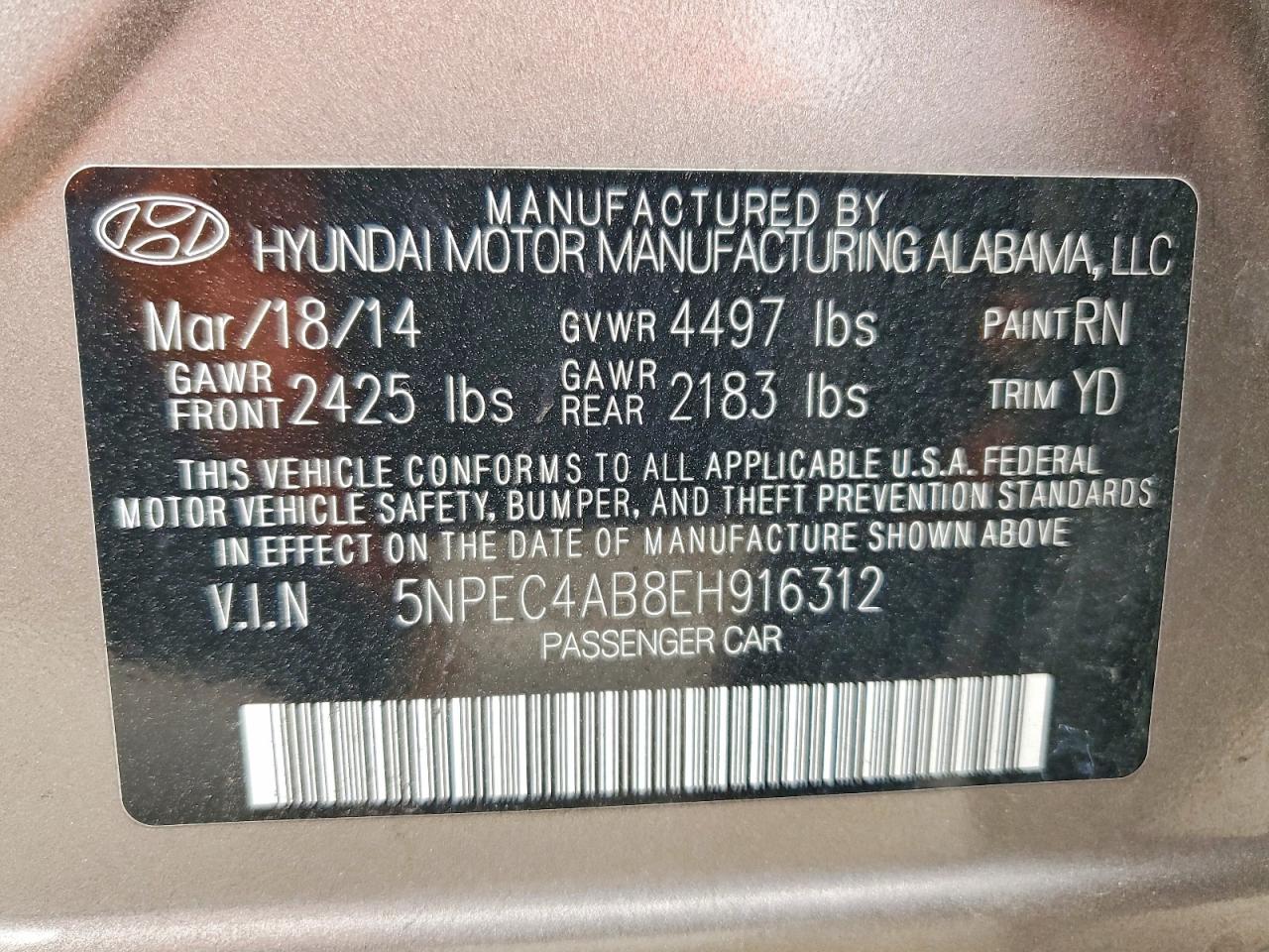 2014 Hyundai Sonata Limited 2.0t Gray vin: 5NPEC4AB8EH916312