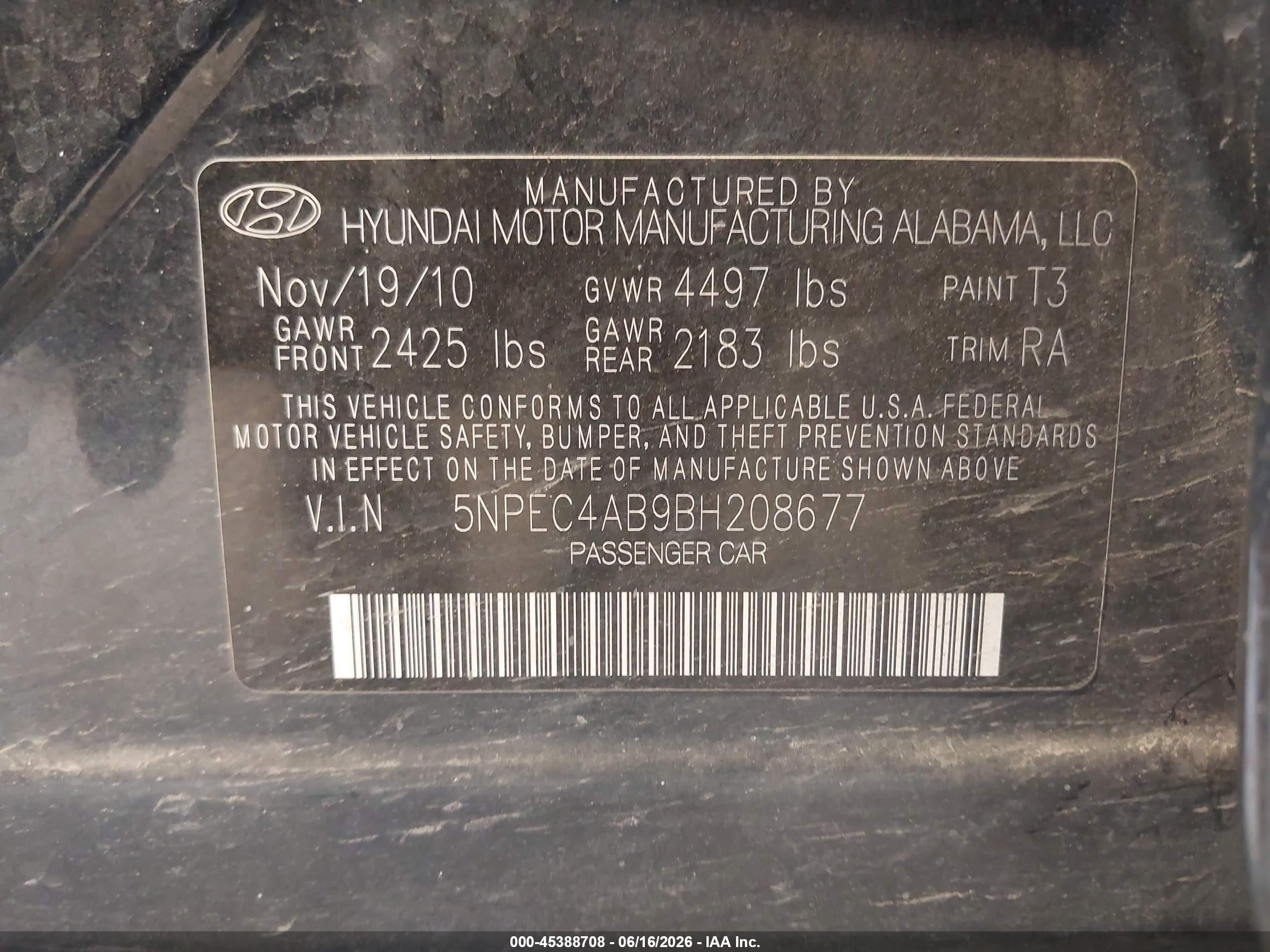 2011 Hyundai Sonata Limited 2.0t Dark Blue vin: 5NPEC4AB9BH208677