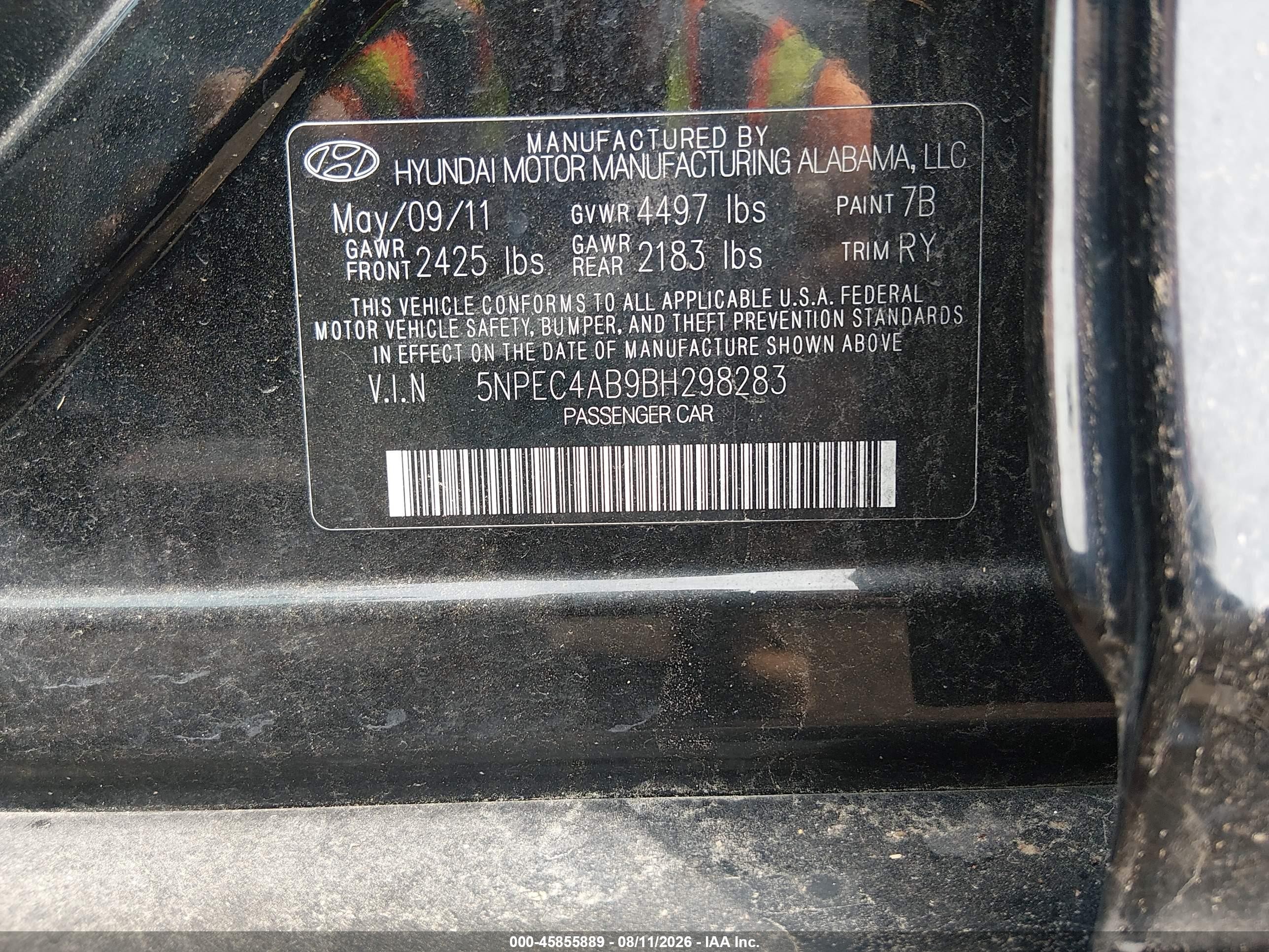 2011 Hyundai Sonata Limited 2.0t Black vin: 5NPEC4AB9BH298283
