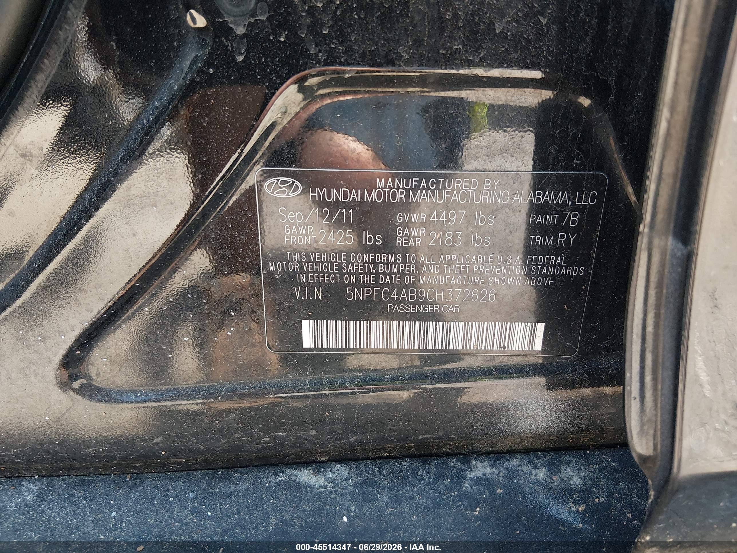2012 Hyundai Sonata Se 2.0t Black vin: 5NPEC4AB9CH372626
