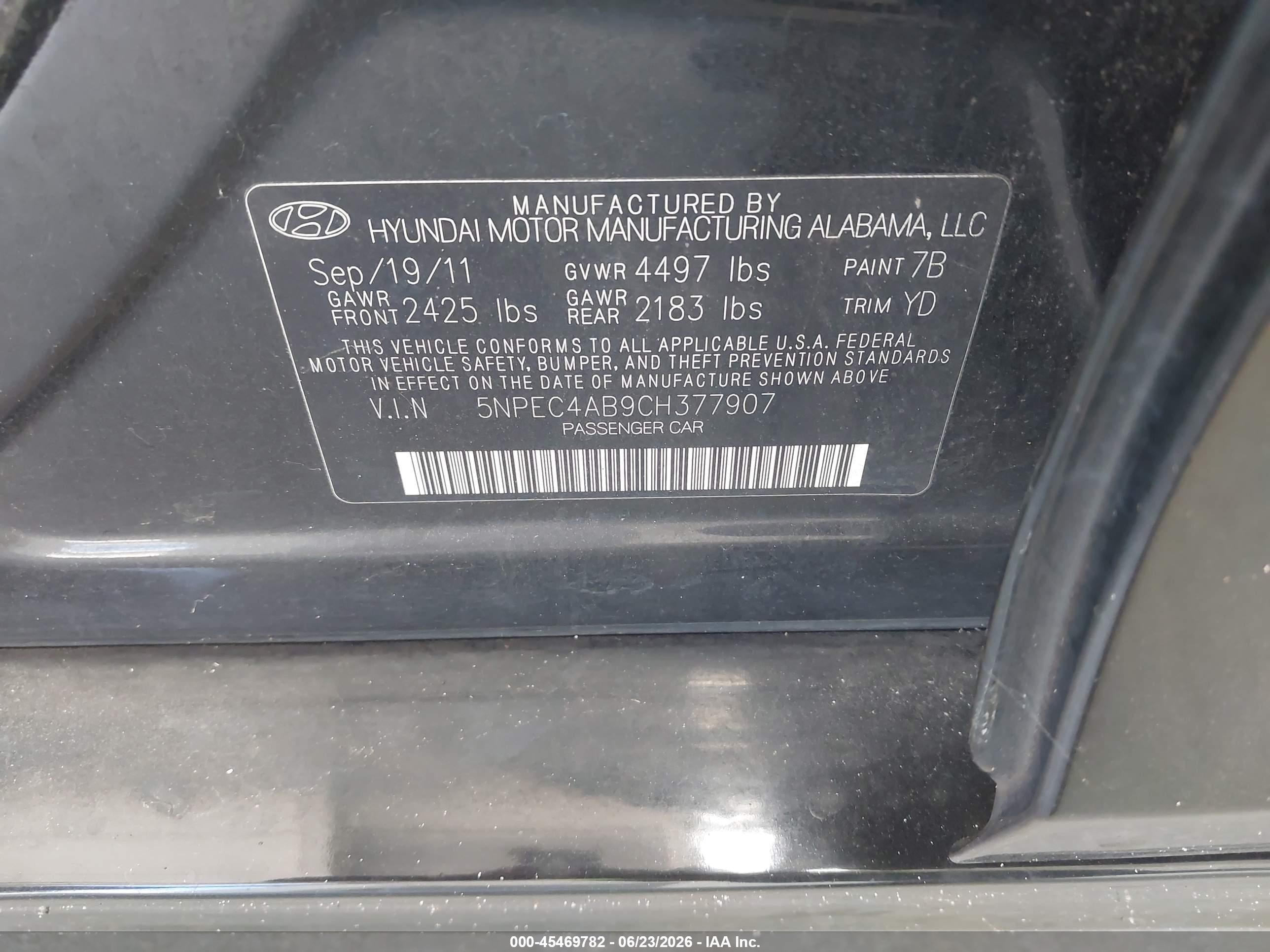 2012 Hyundai Sonata Limited 2.0t Black vin: 5NPEC4AB9CH377907