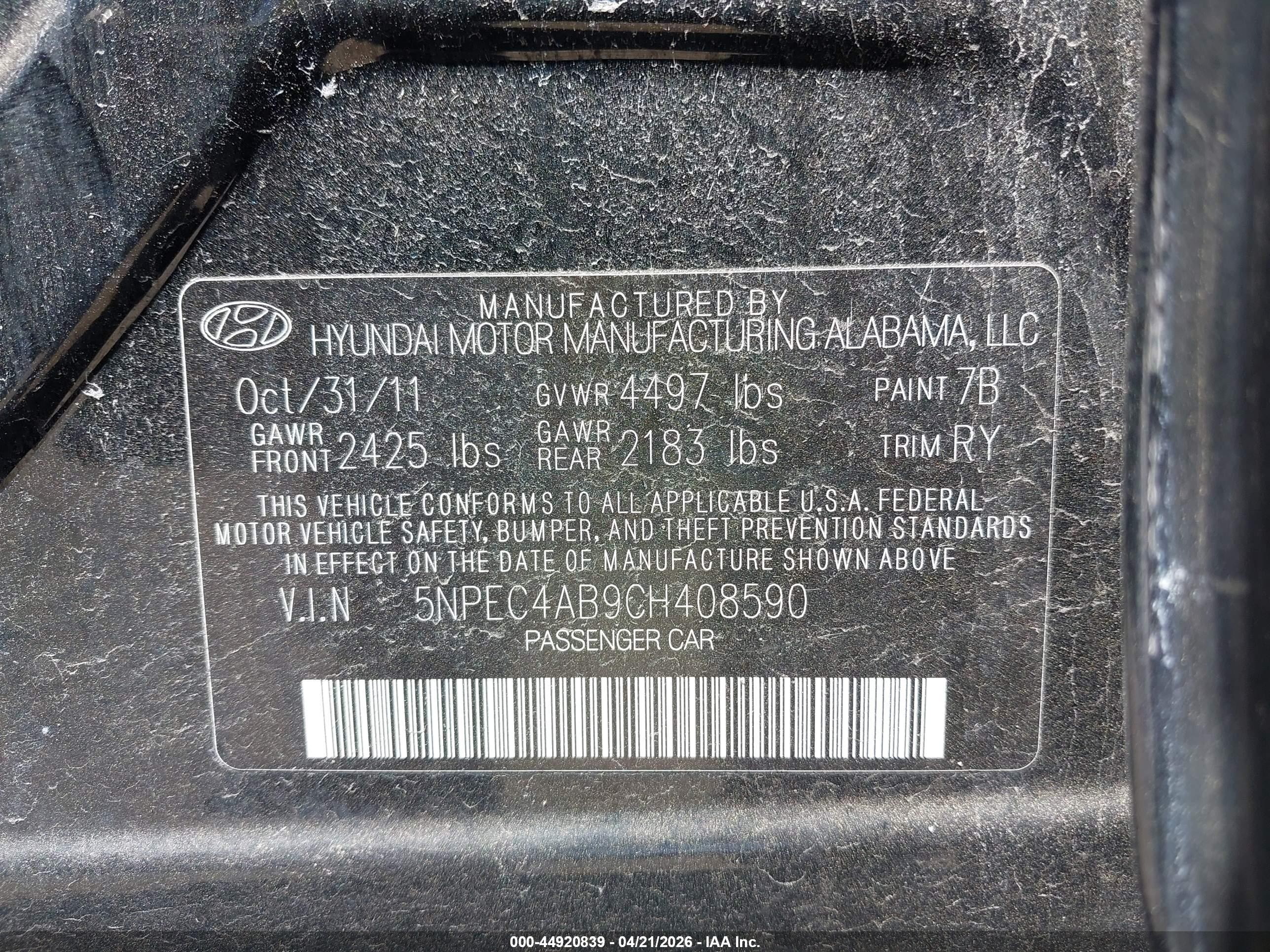 2012 Hyundai Sonata Limited 2.0t Black vin: 5NPEC4AB9CH408590