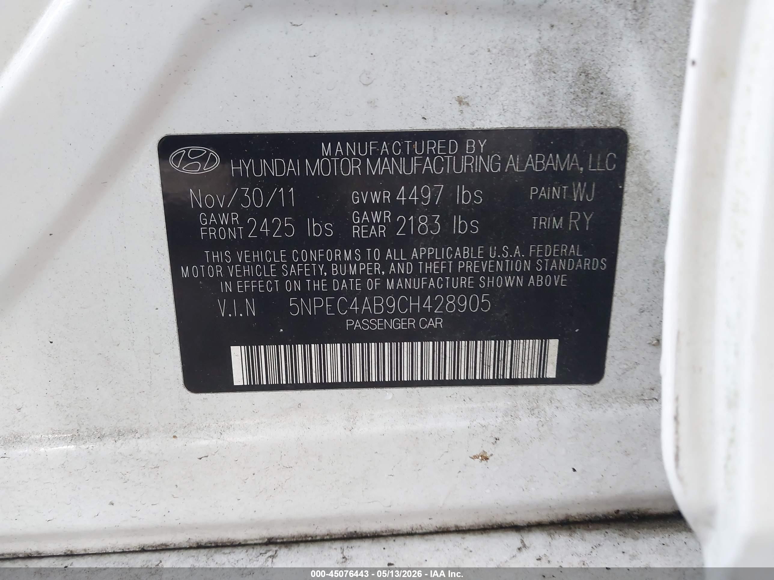 2012 Hyundai Sonata Se 2.0t White vin: 5NPEC4AB9CH428905