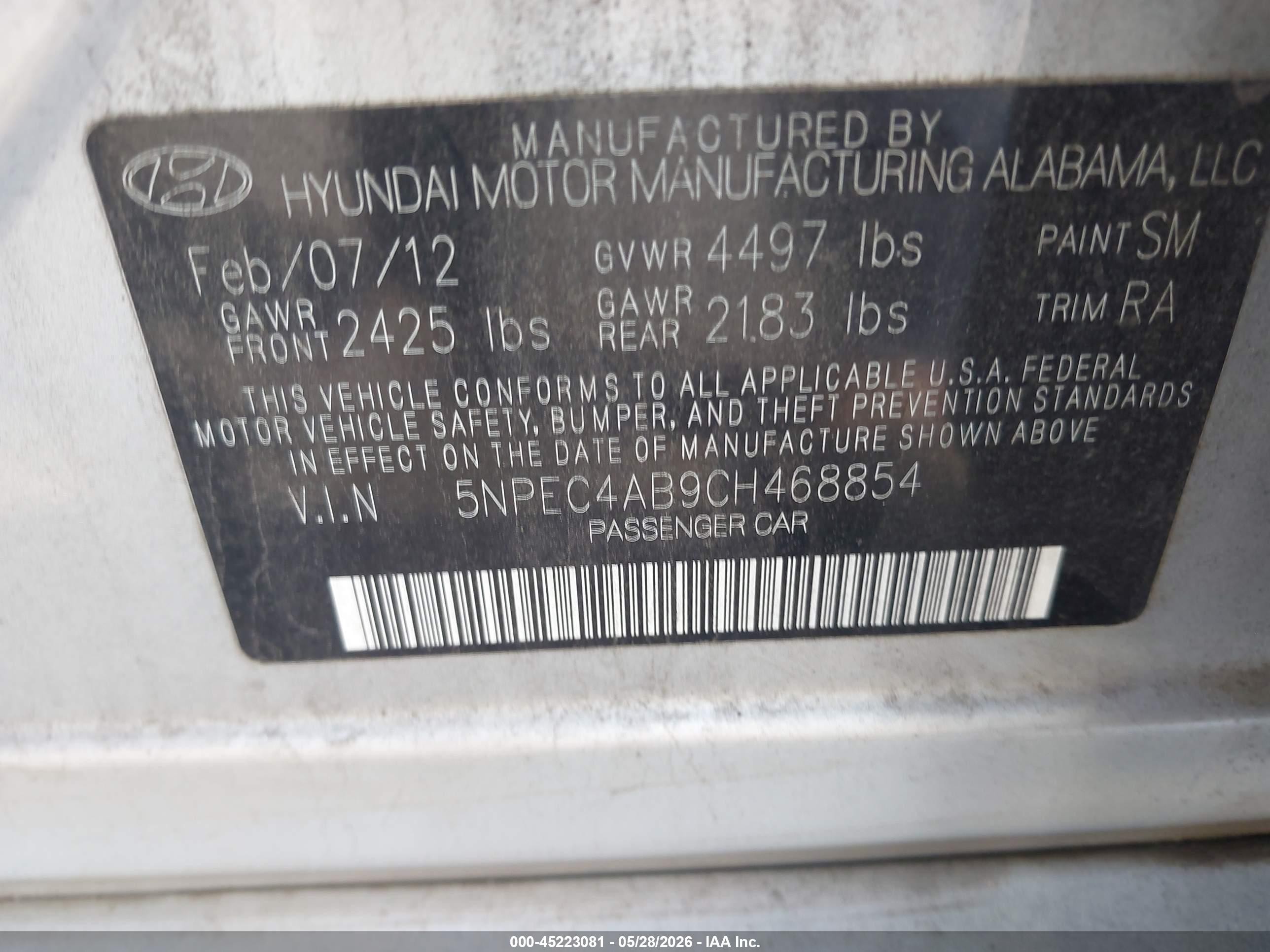 2012 Hyundai Sonata Se 2.0t Silver vin: 5NPEC4AB9CH468854
