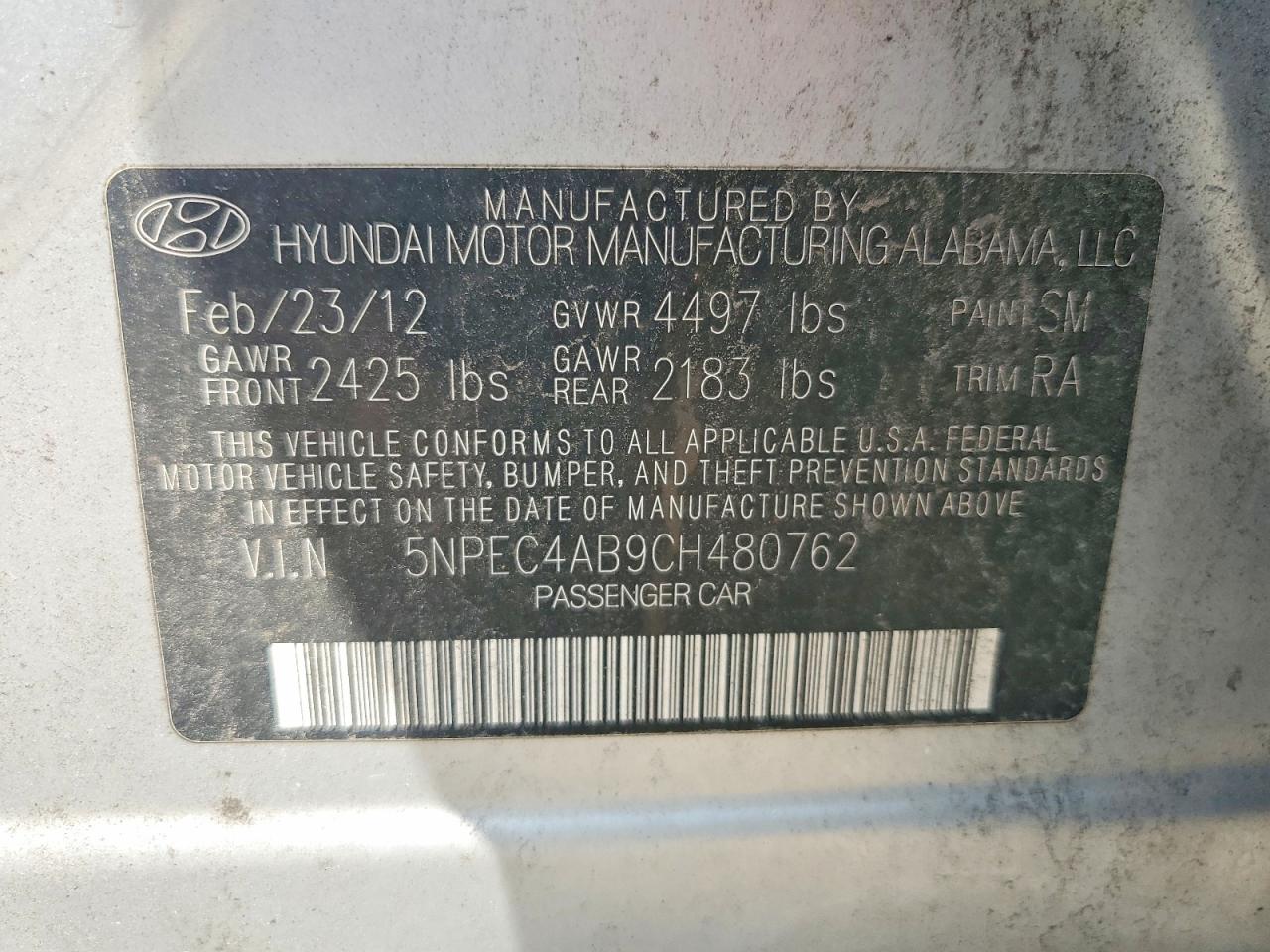 2012 Hyundai Sonata Limited 2.0t Silver vin: 5NPEC4AB9CH480762