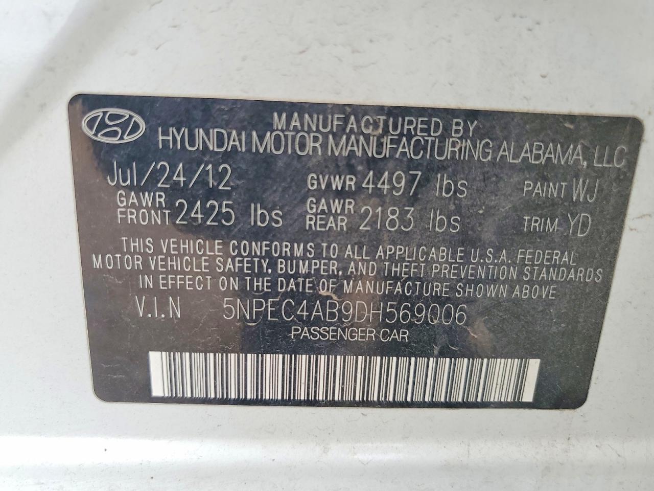 2013 Hyundai Sonata Limited 2.0t White vin: 5NPEC4AB9DH569006