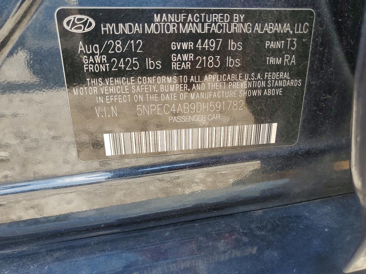 2013 Hyundai Sonata Se 2.0t Blue vin: 5NPEC4AB9DH591782