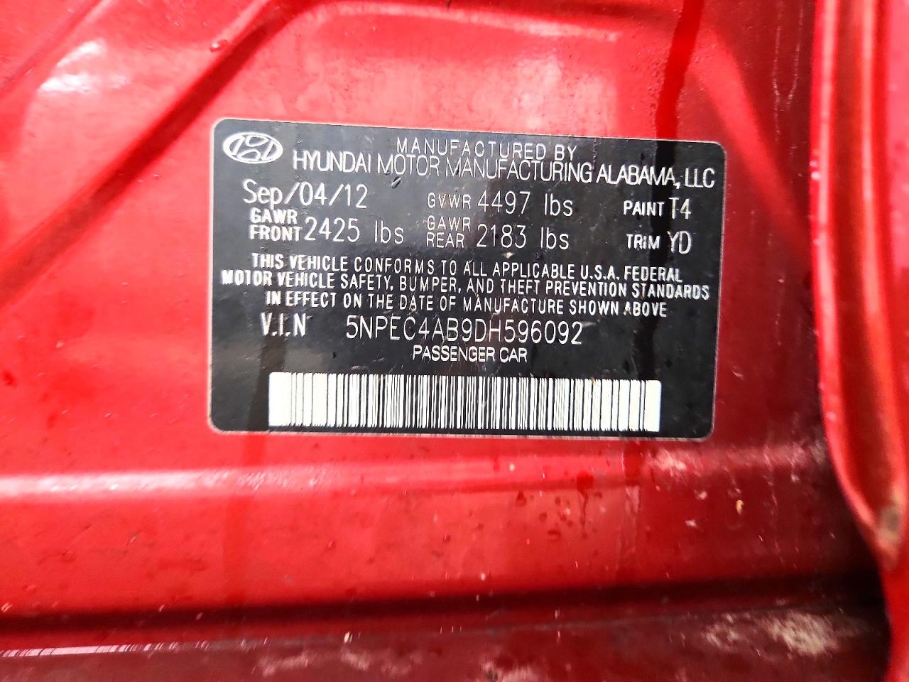 2013 Hyundai Sonata Limited 2.0t Red vin: 5NPEC4AB9DH596092