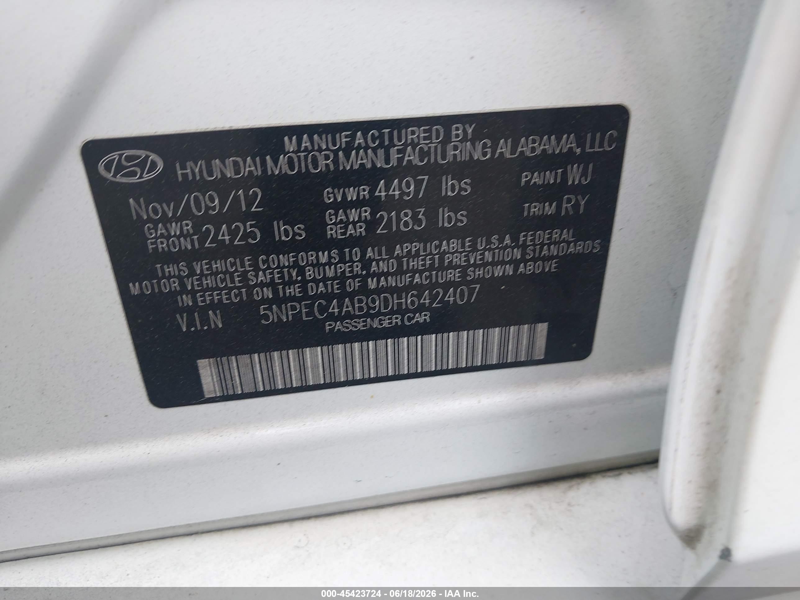2013 Hyundai Sonata Se 2.0t White vin: 5NPEC4AB9DH642407