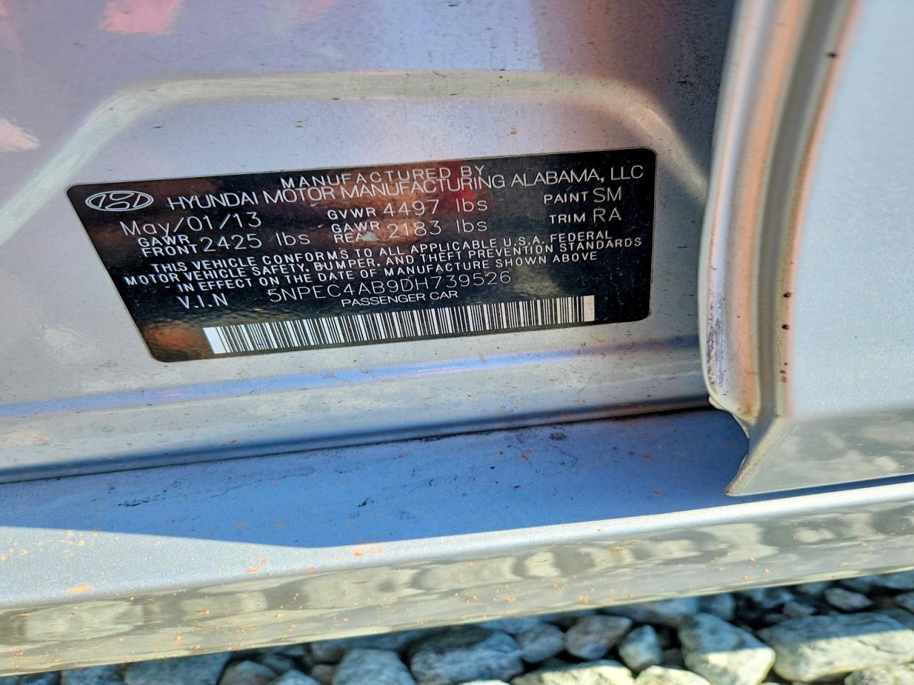 2013 Hyundai Sonata Se 2.0t Silver vin: 5NPEC4AB9DH739526