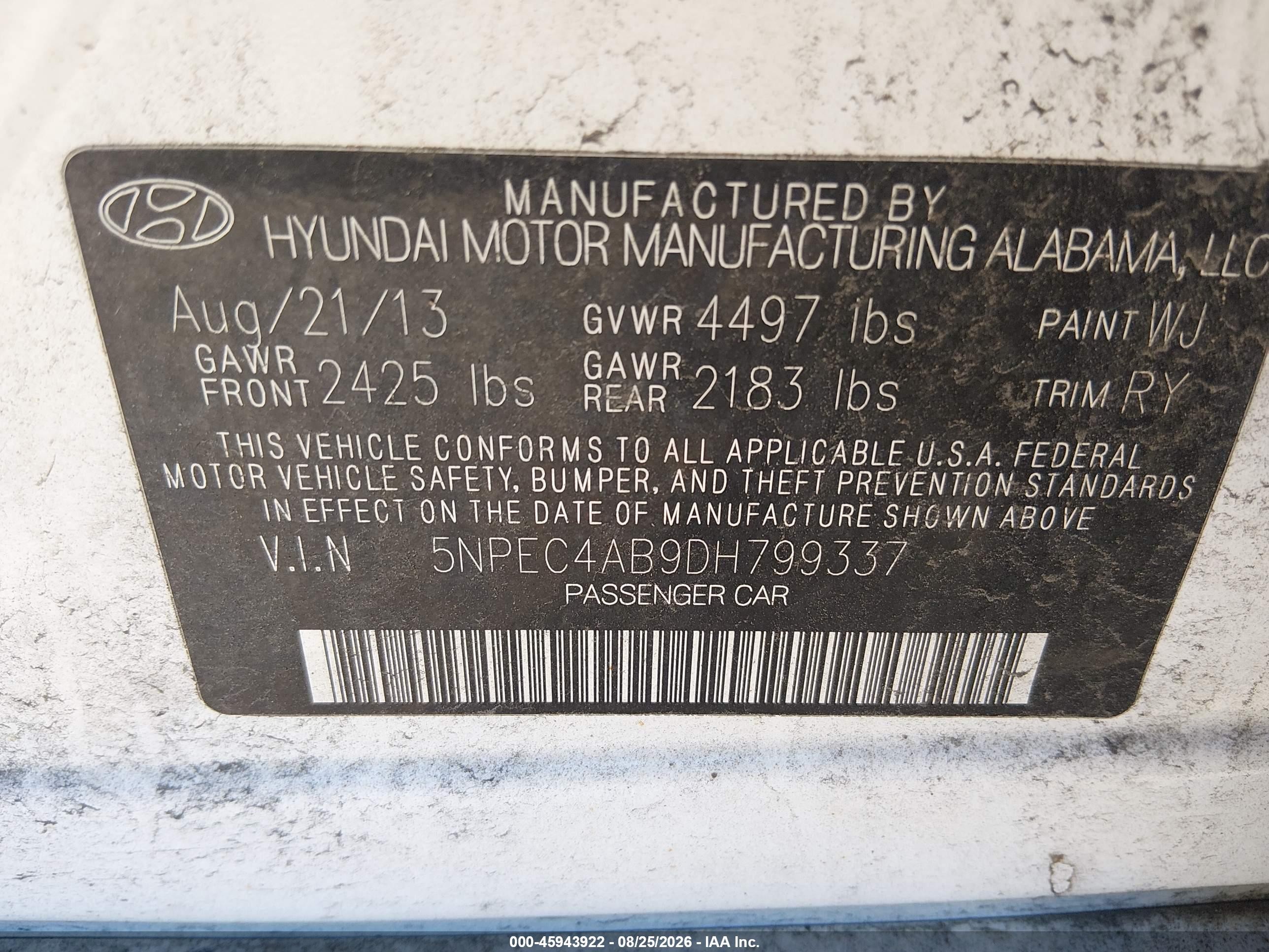 2013 Hyundai Sonata Se 2.0t White vin: 5NPEC4AB9DH799337