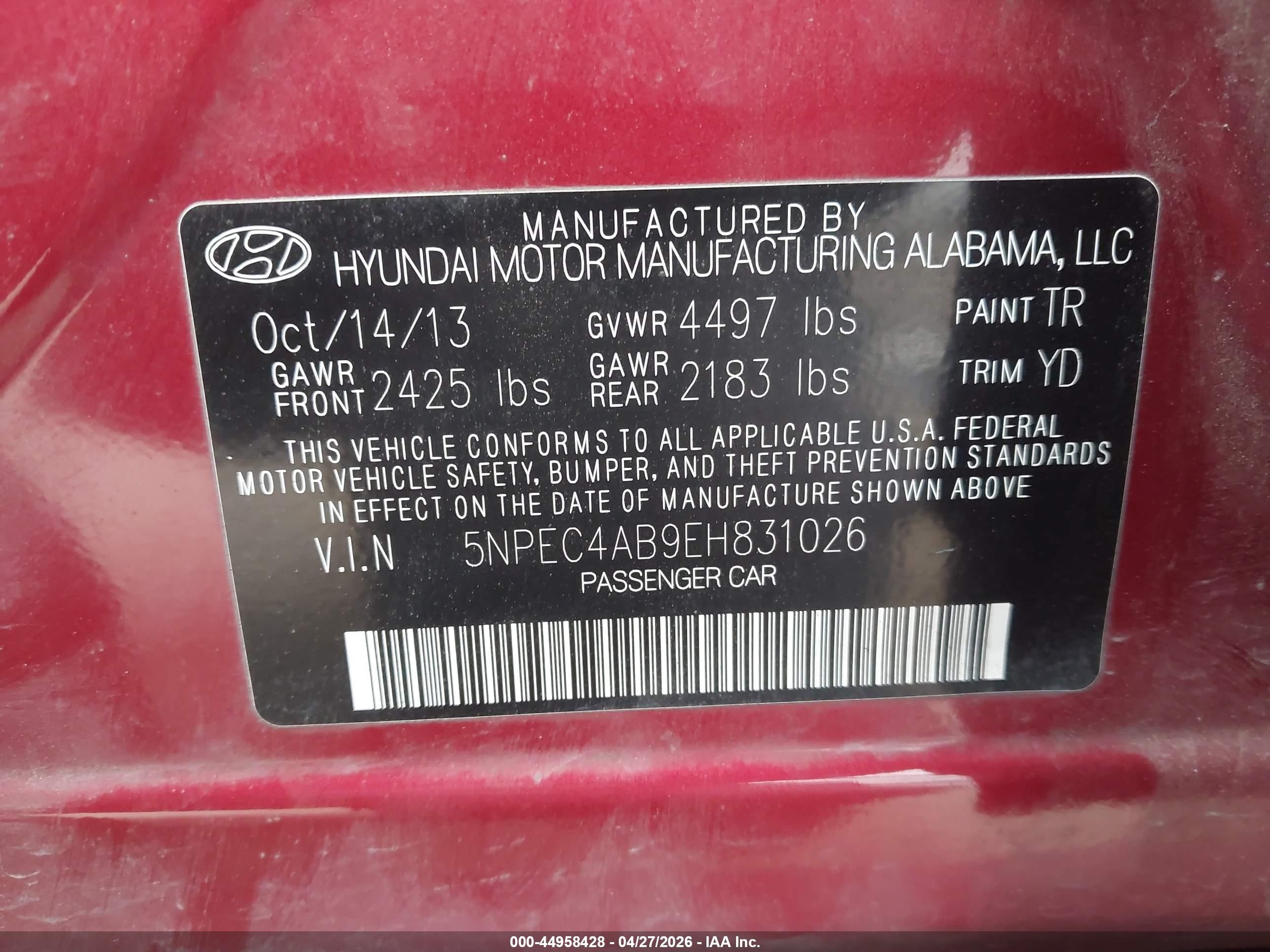 2014 Hyundai Sonata Limited 2.0t Red vin: 5NPEC4AB9EH831026