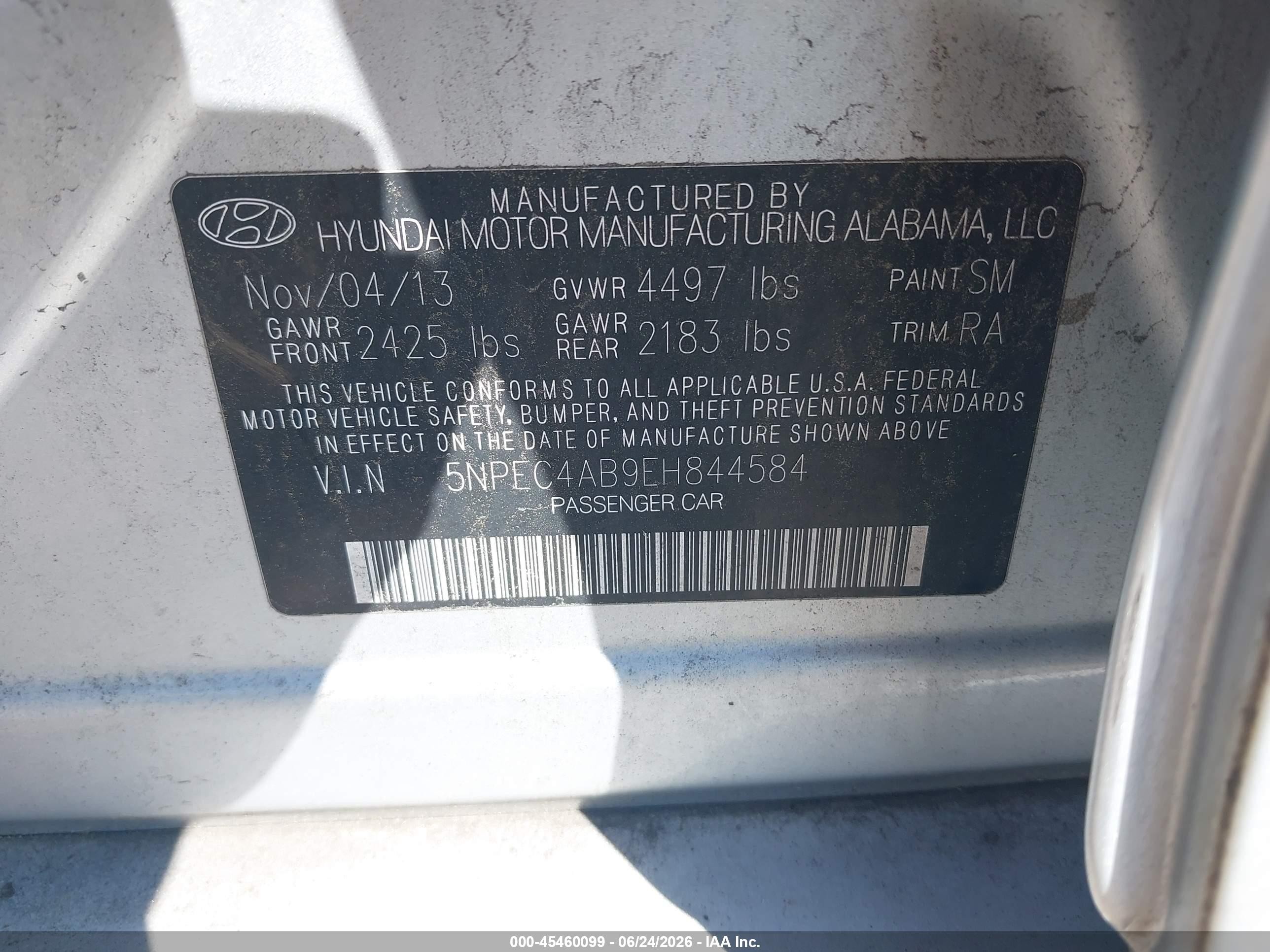2014 Hyundai Sonata Limited 2.0t Silver vin: 5NPEC4AB9EH844584