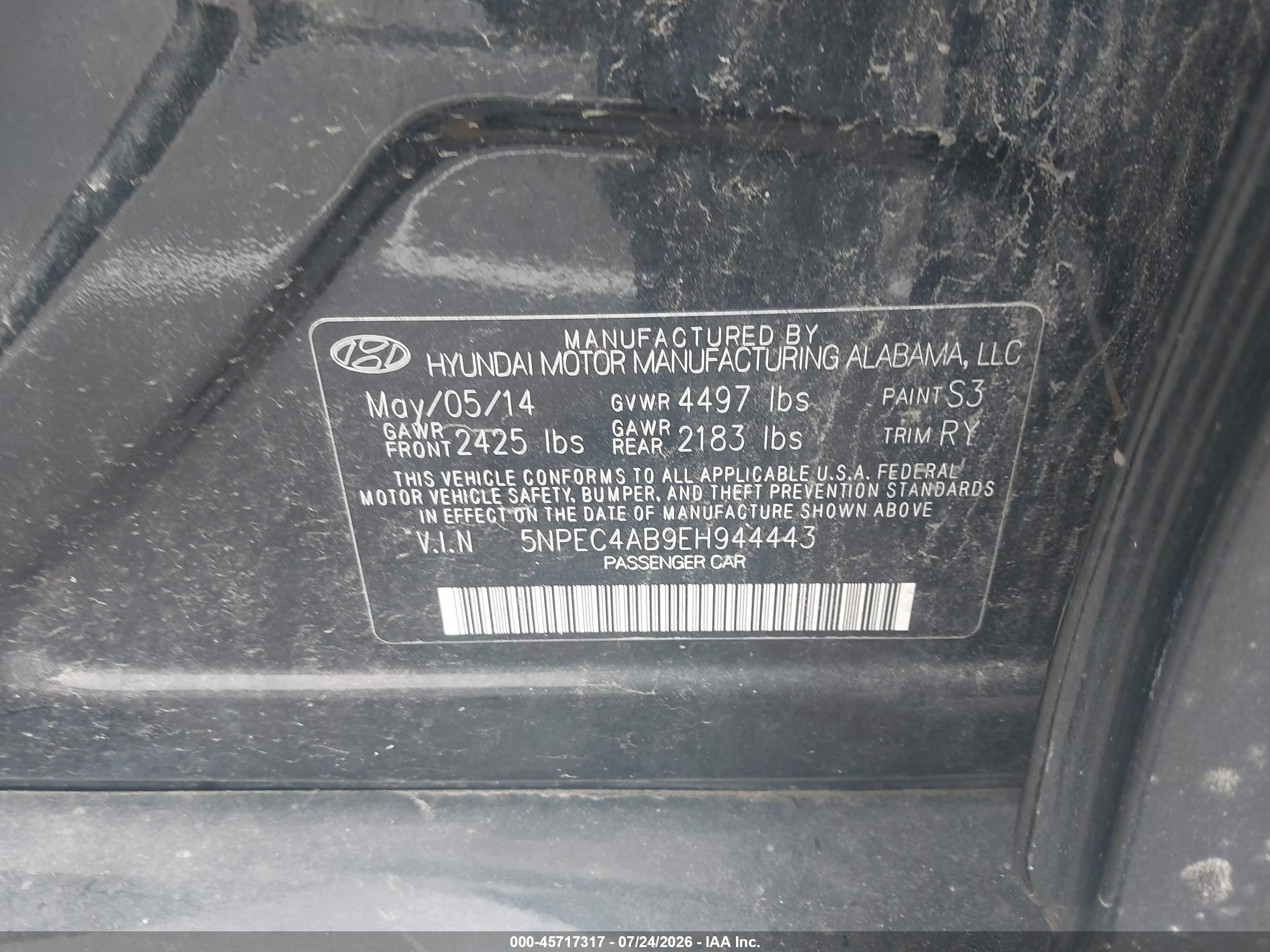 2014 Hyundai Sonata Limited 2.0t Black vin: 5NPEC4AB9EH944443