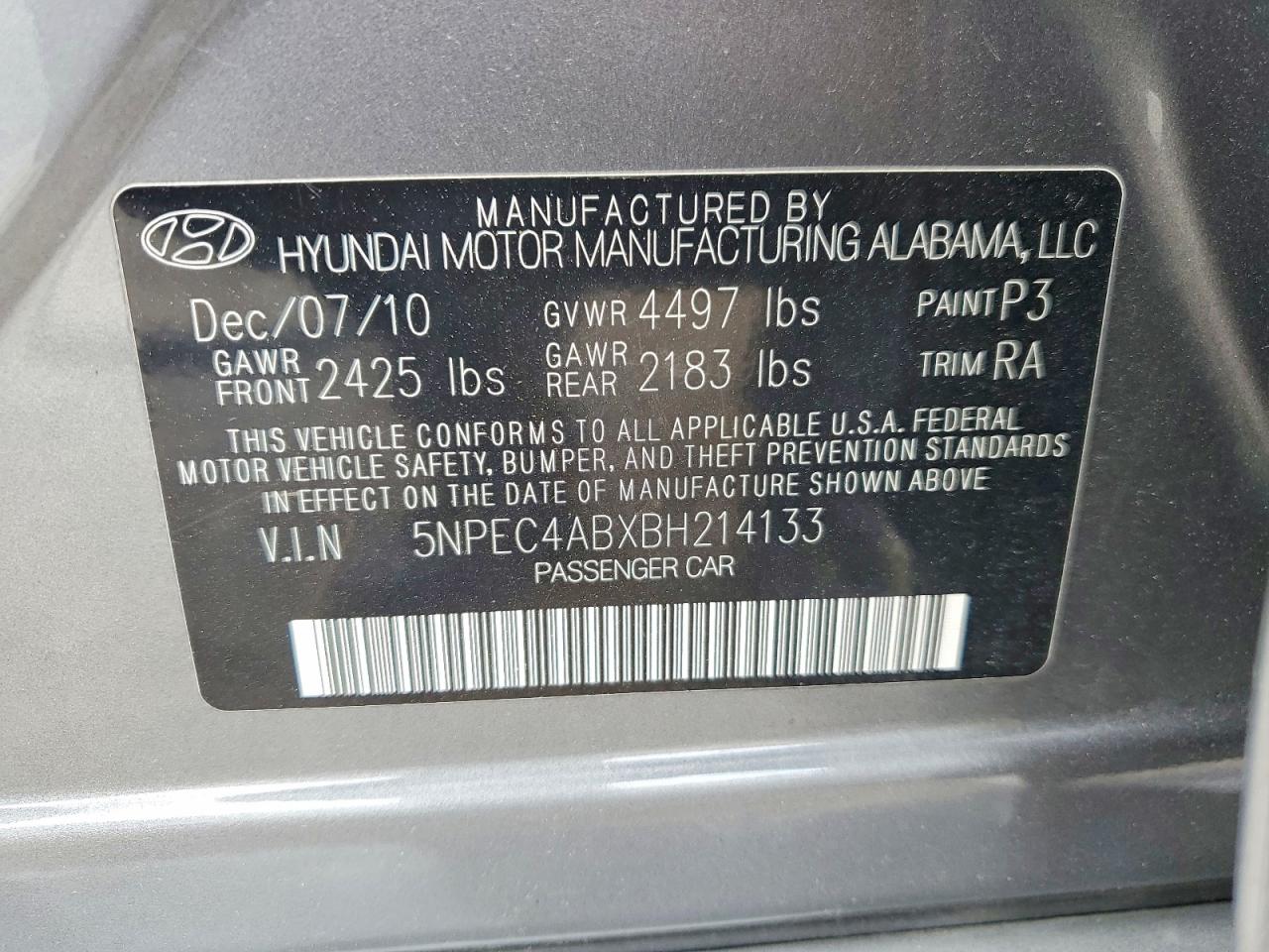 2011 Hyundai Sonata Limited 2.0t Gray vin: 5NPEC4ABXBH214133