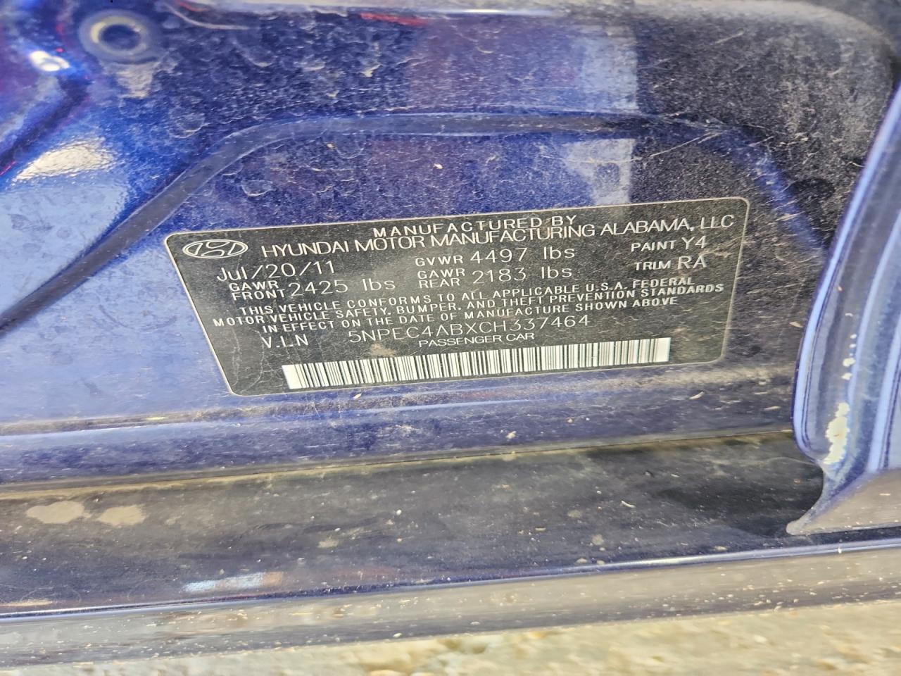 2012 Hyundai Sonata Se 2.0t Blue vin: 5NPEC4ABXCH337464