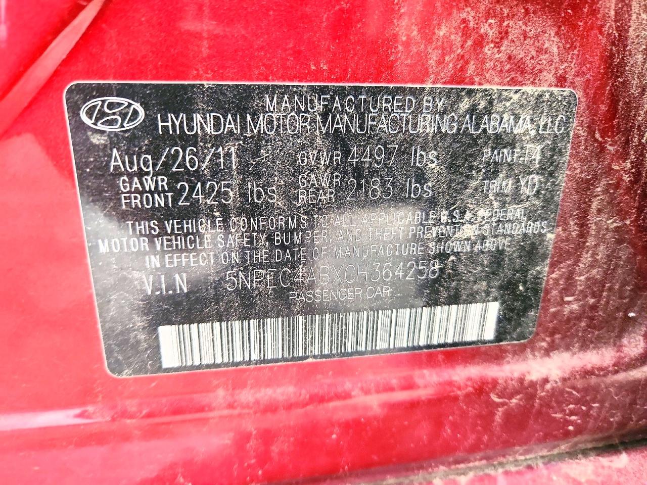 2012 Hyundai Sonata Limited 2.0t Red vin: 5NPEC4ABXCH364258